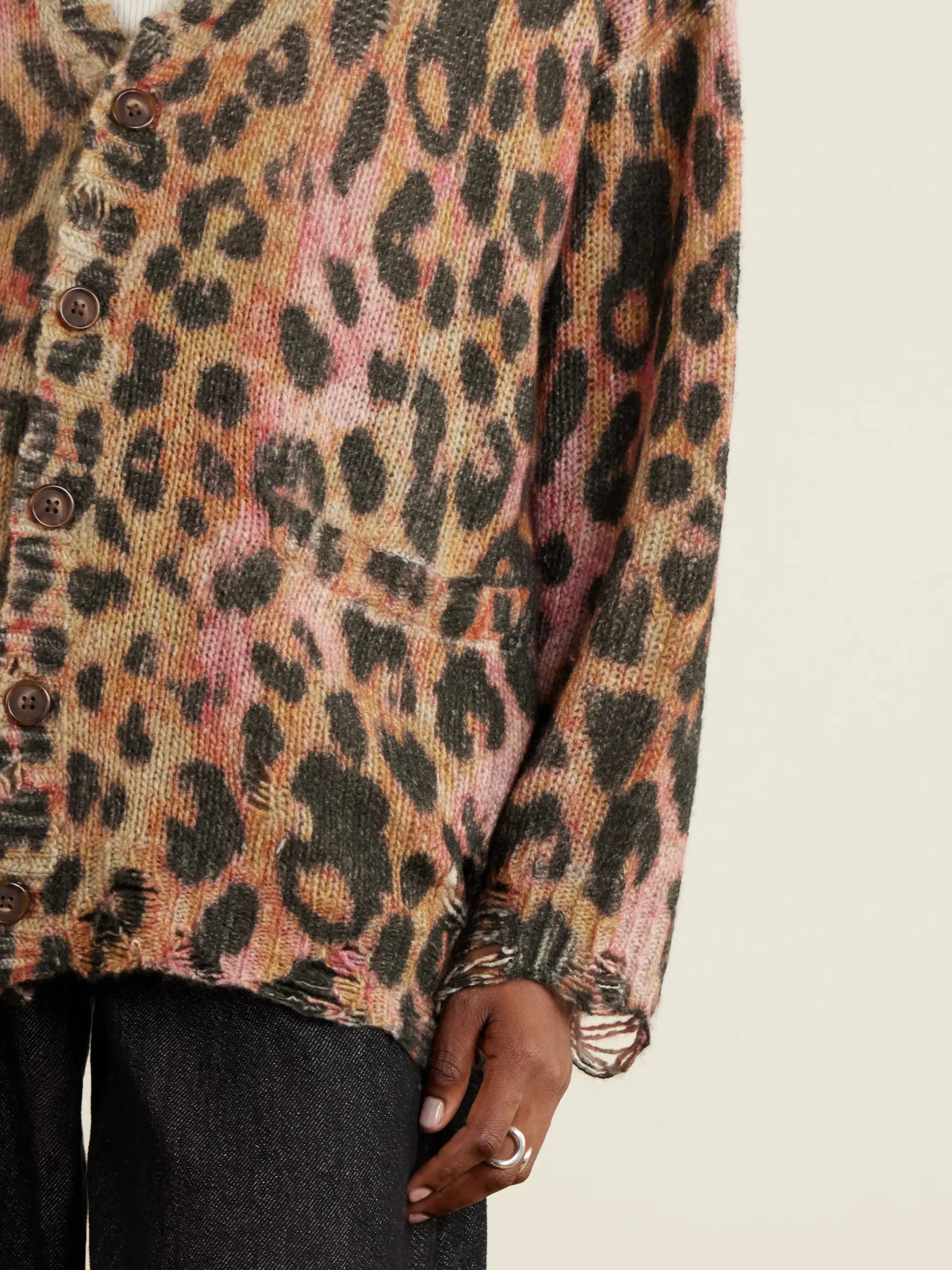 Distressed Animal-print Cashmere Cardigan