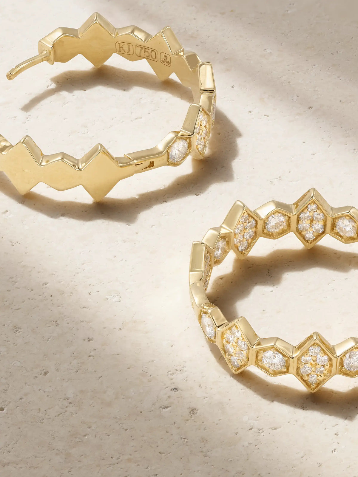 Hexagon Extra Large 18-karat Gold Diamond Hoop Earrings
