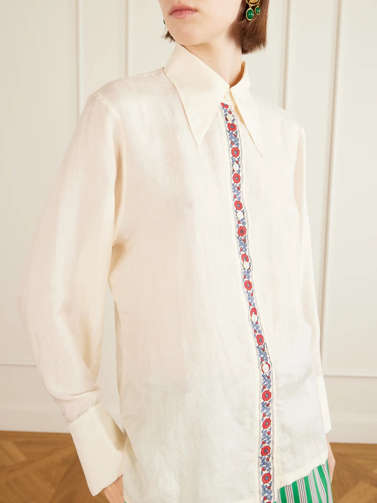 ALIX OF BOHEMIA Dana Floral-print Silk-satin Shirt