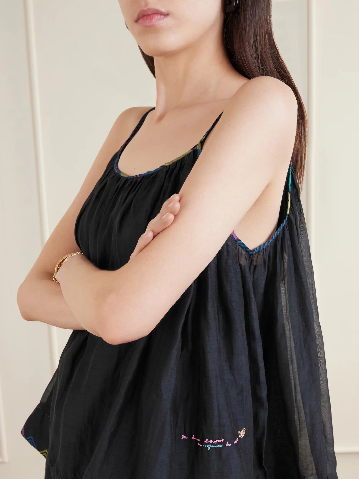Gladioli Printed Cotton And Silk-blend Top
