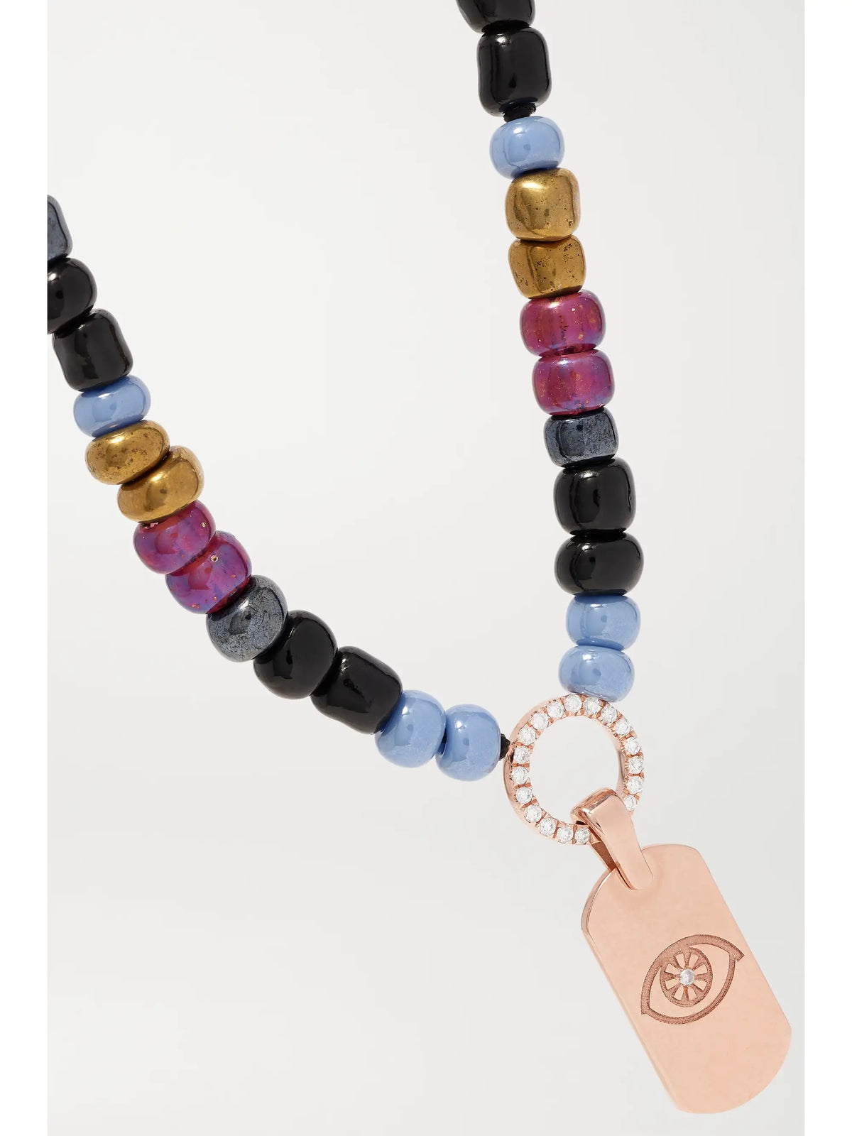 Evil Eye 14-karat Rose Gold, Bead And Diamond Necklace