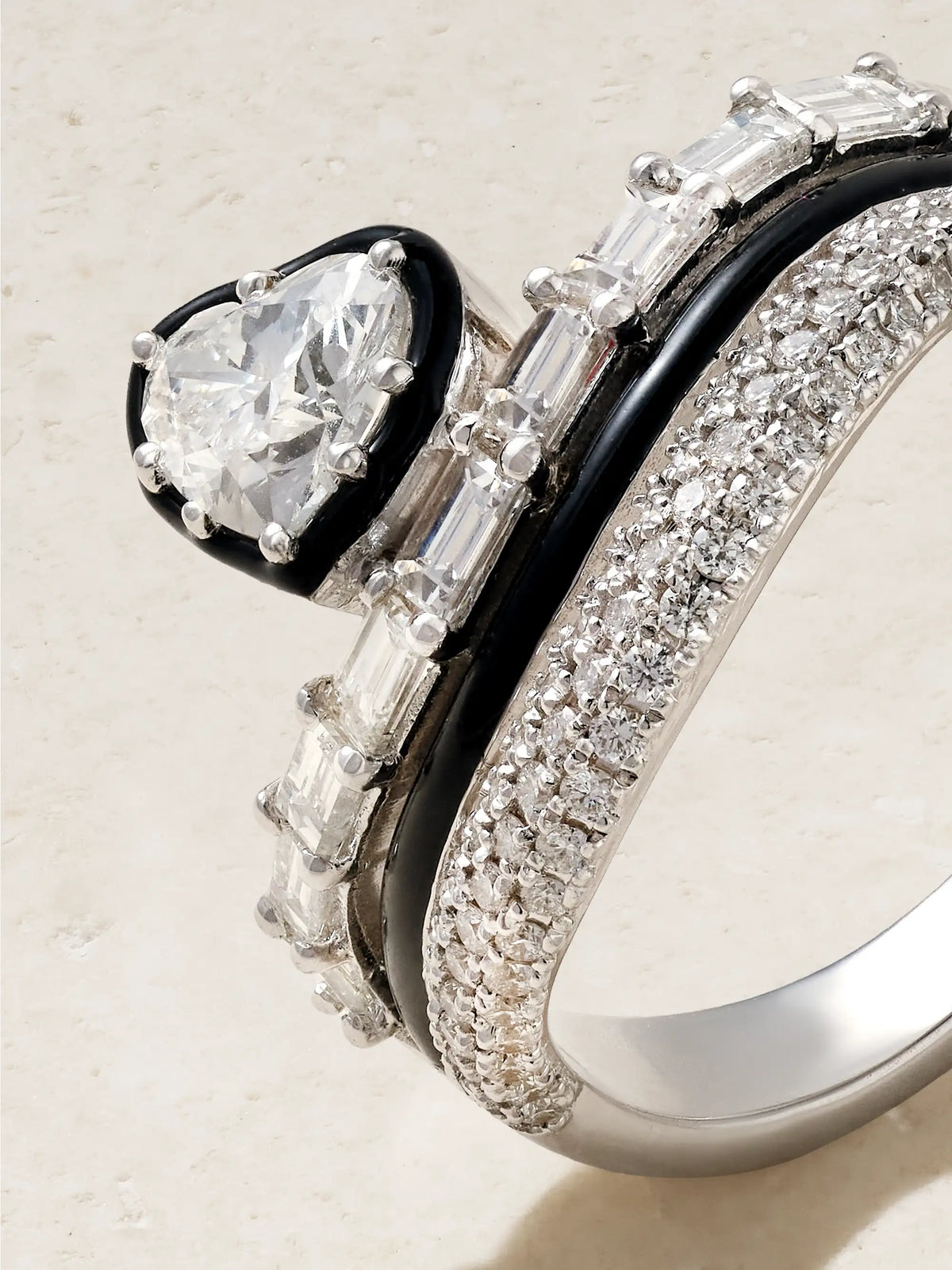 Heart 18-karat White Gold, Diamond And Enamel Ring
