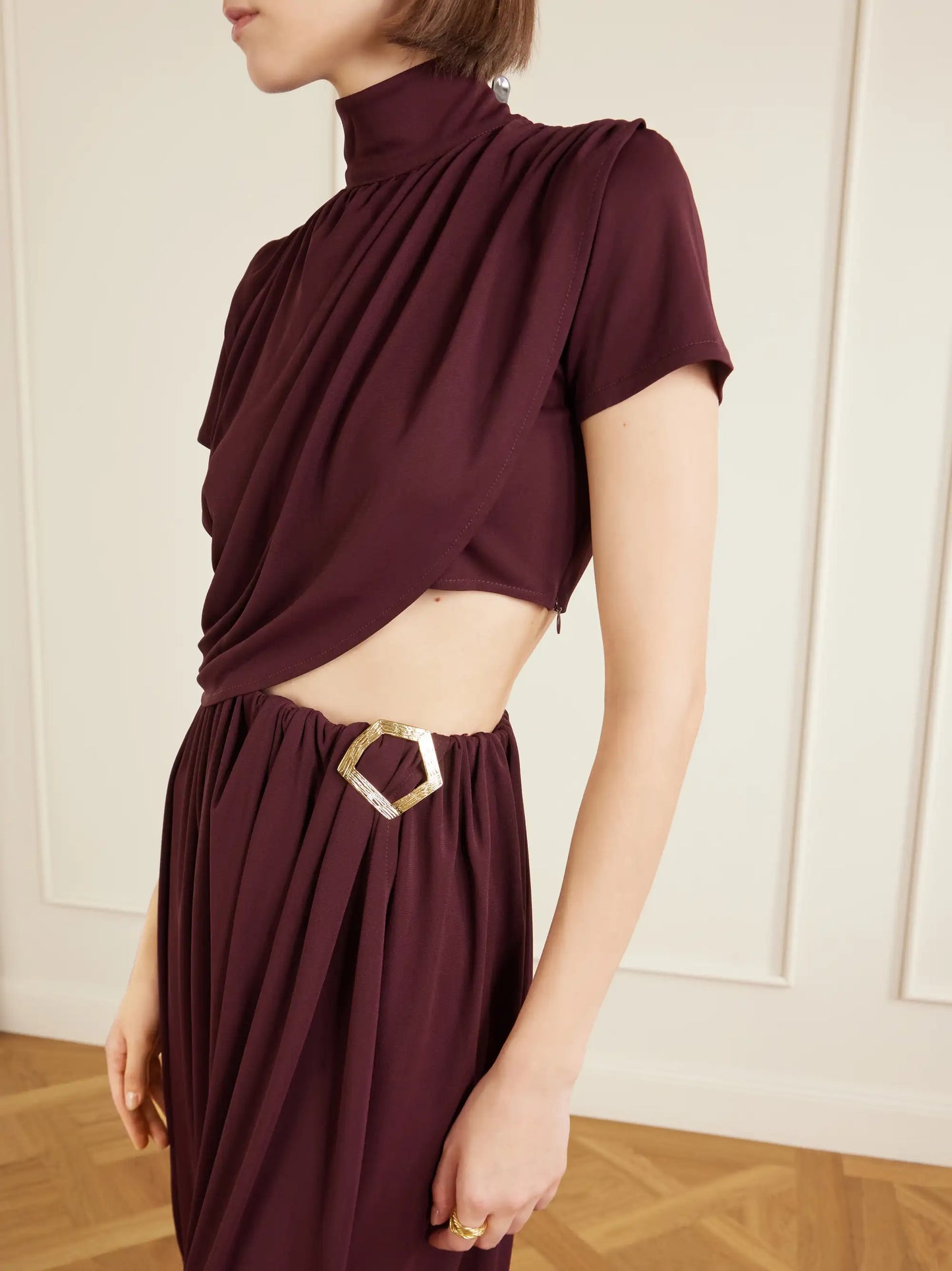Pagani Cutout Embellished Gathered Crepe De Chine Midi Dress