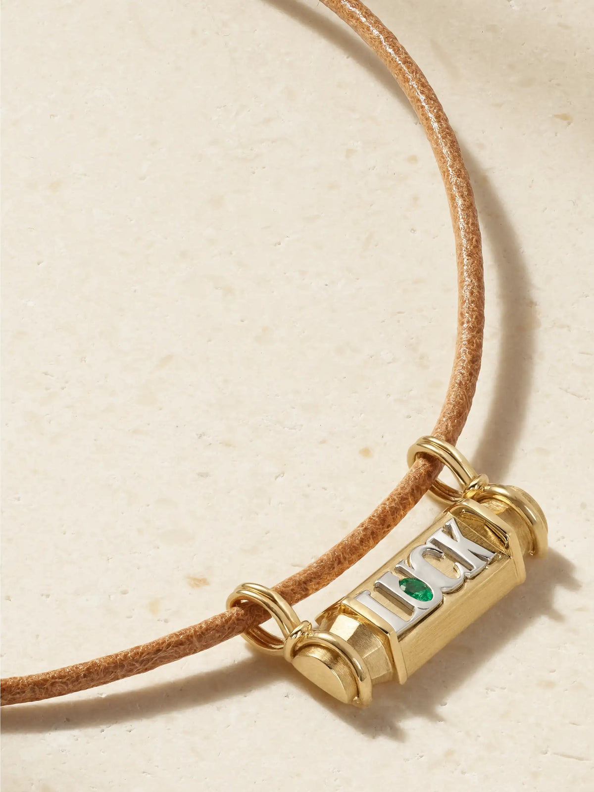 Marie Lichtenberg Luck 18-karat Yellow And White Gold, Emerald And Leather Necklace