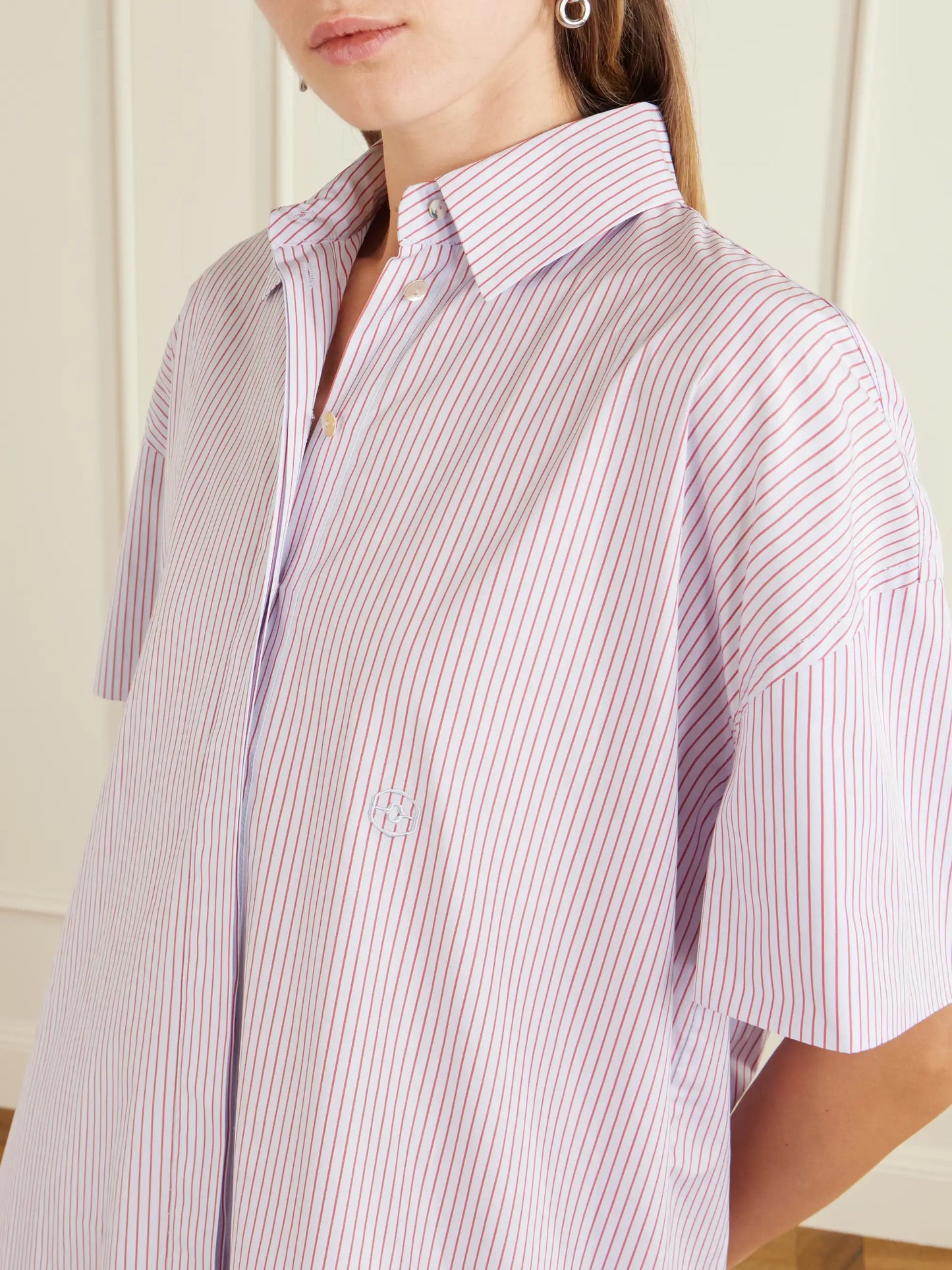 Anu Embroidered Striped Organic Cotton-poplin Midi Shirt Dress