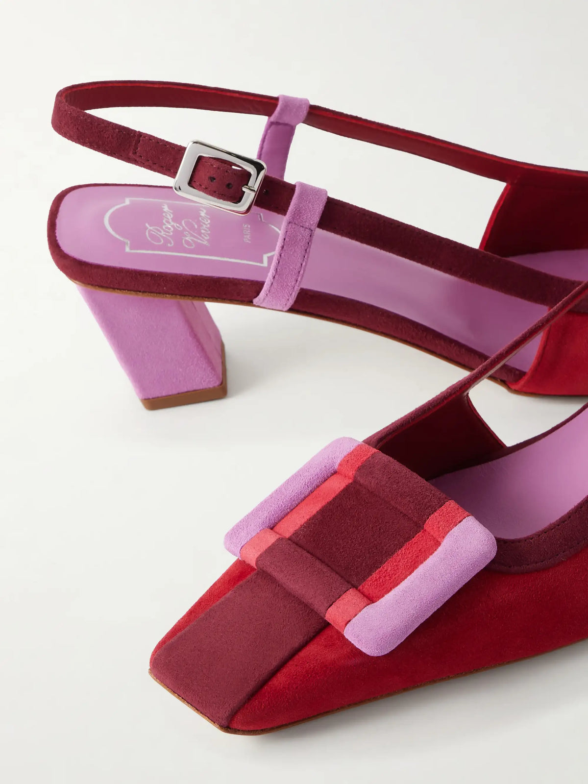 Roger Belle Vivier 45 Color-block Suede Slingback Pumps