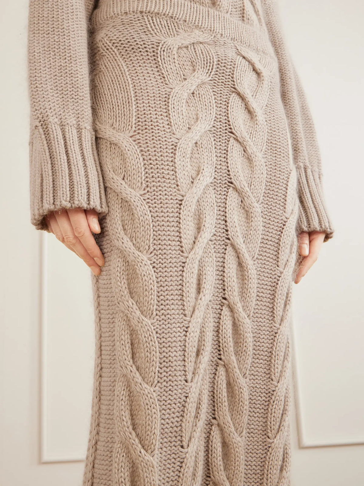KHAITE Ziva Cable-knit Cashmere, Mohair And Silk-blend Midi Skirt