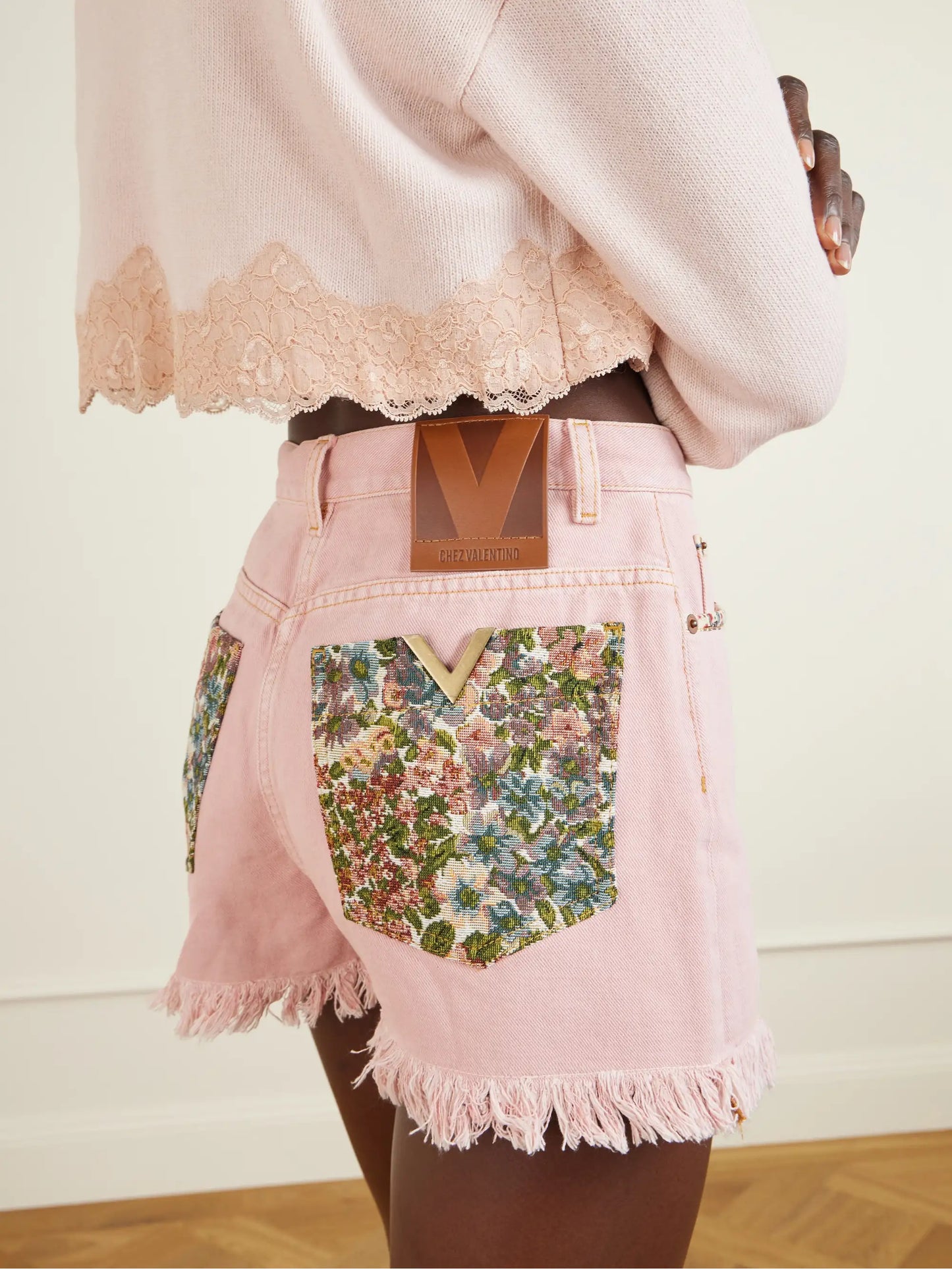 Frayed Embellished Cotton And Linen-blend Denim Shorts