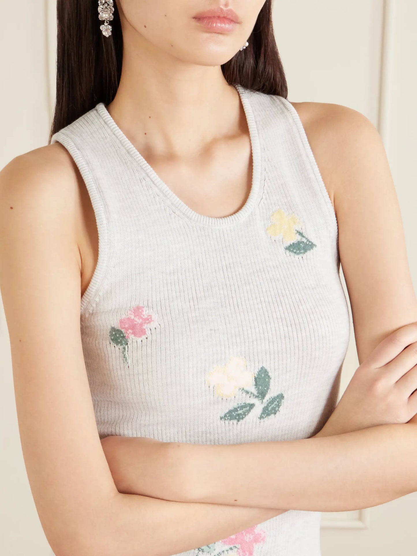 Clementine Floral-jacquard Ribbed Cotton Tank Top