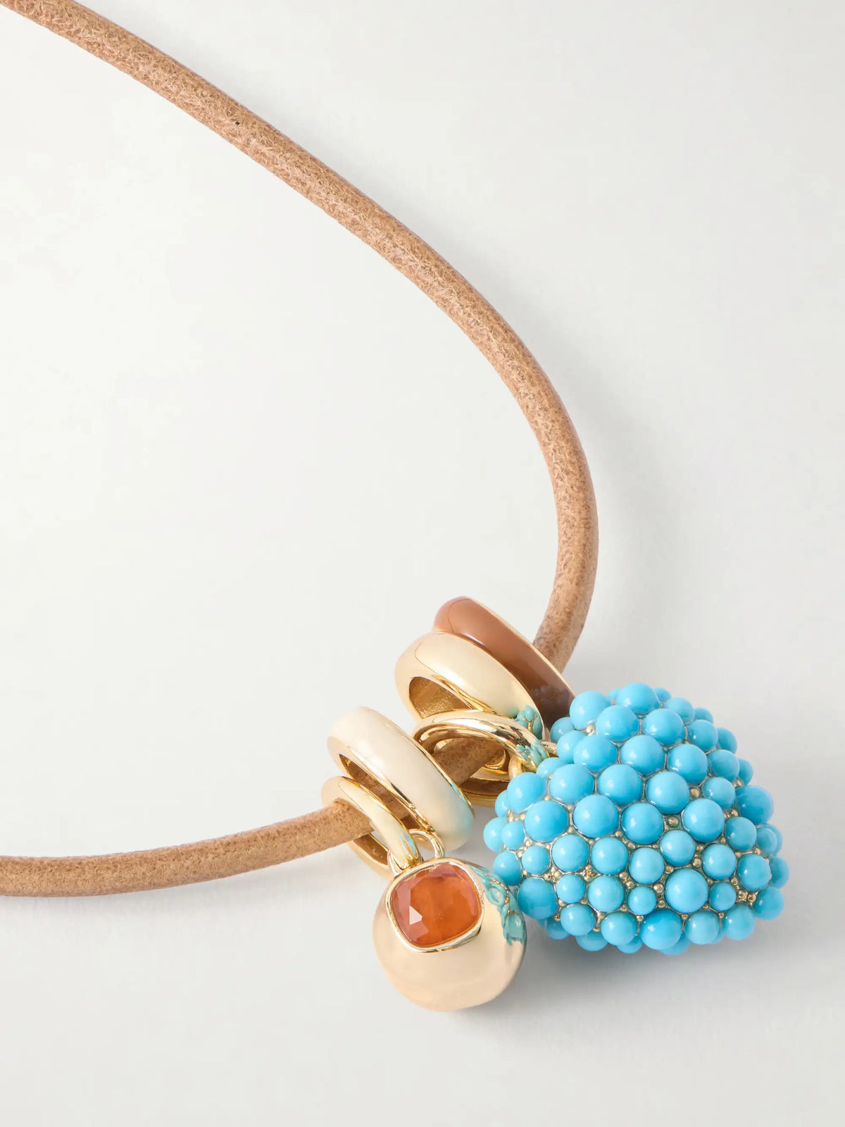 The Leather Stone Slider Gold-tone, Turquois, Enamel And Leather Necklace