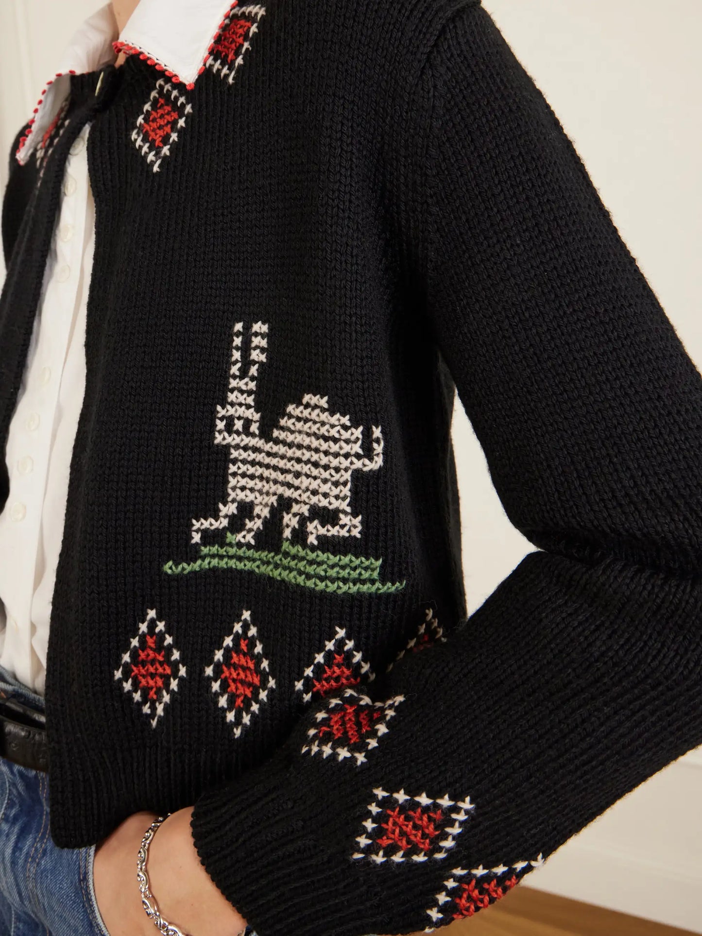 Bunny Jacquard-knit Wool Cardigan
