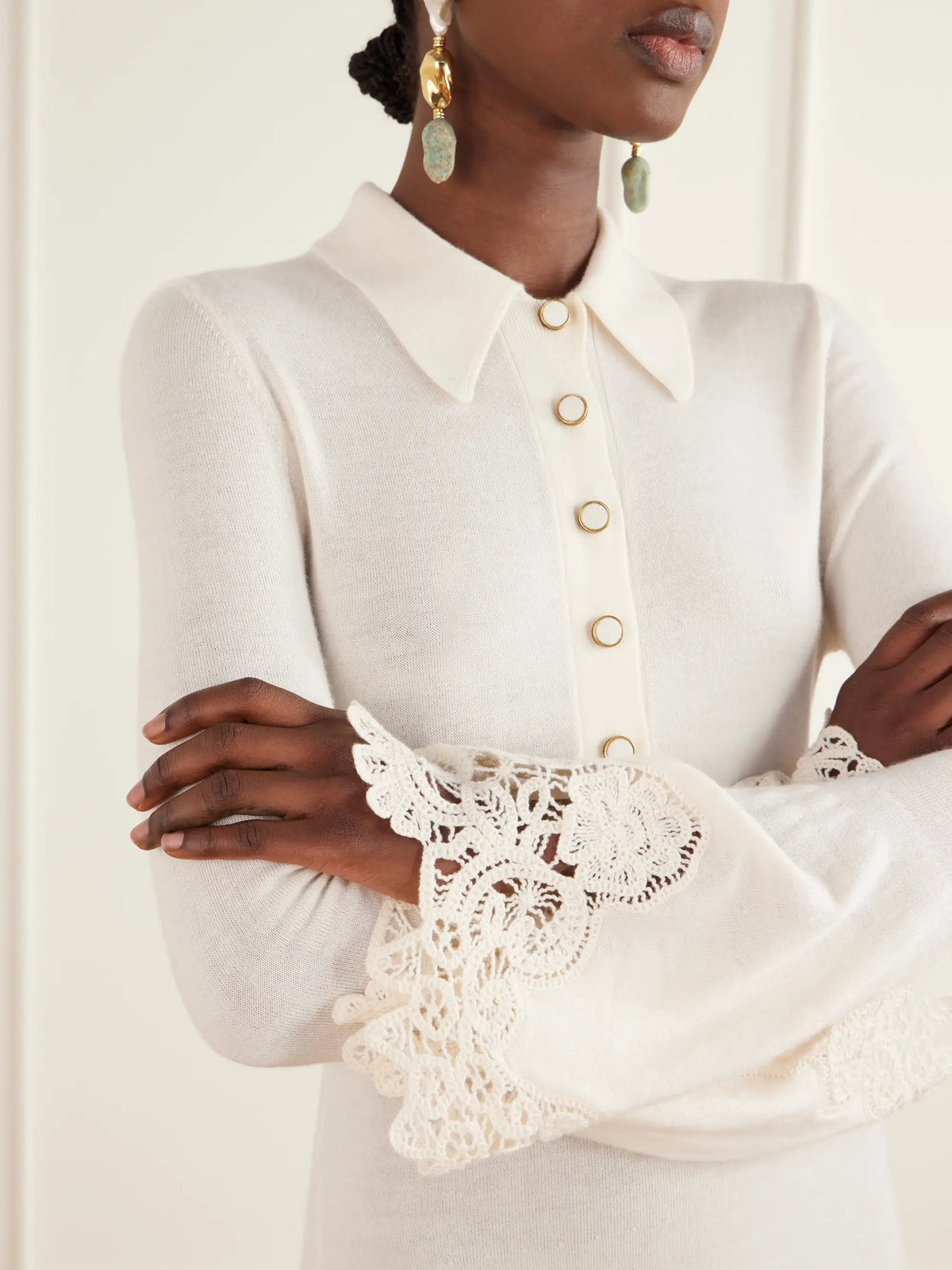 Zimmermann Clash Crochet-trimmed Wool Midi Dress
