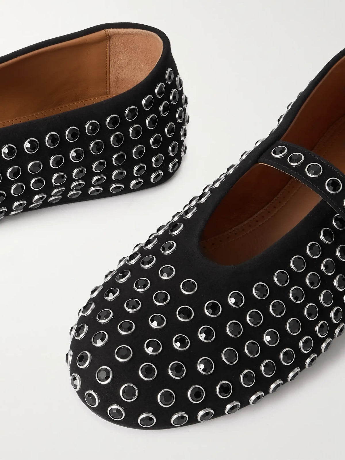 Crystal-embellished Suede Ballet Flats