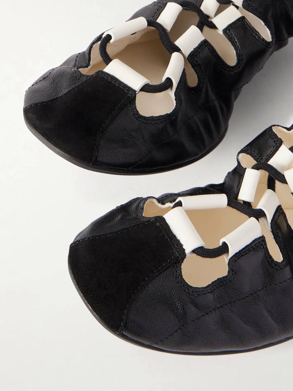 Suede-trimmed Leather Ballet Flats