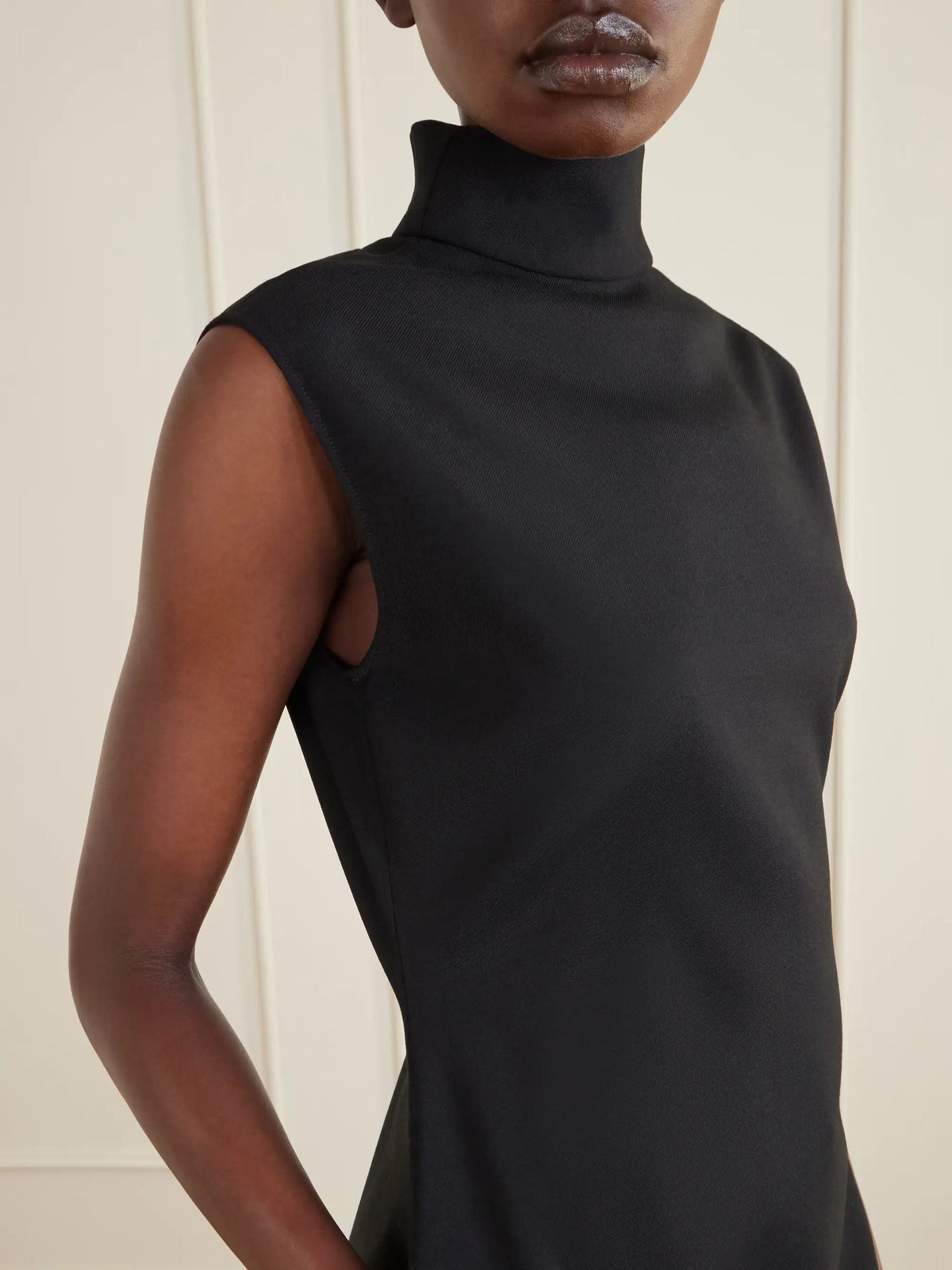 Asymmetric Wool-blend Gabardine Turtleneck Mini Dress