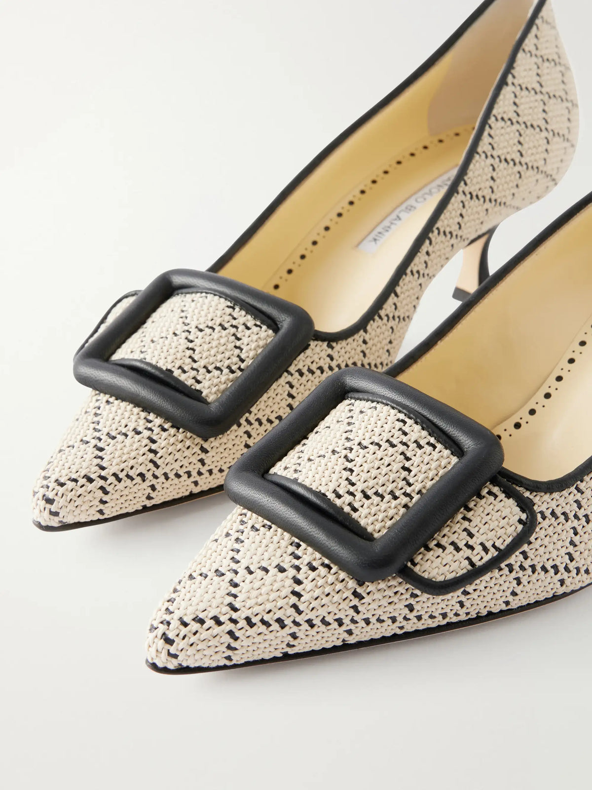 Maysale 50 Buckled Leather-trimmed Raffia Pumps