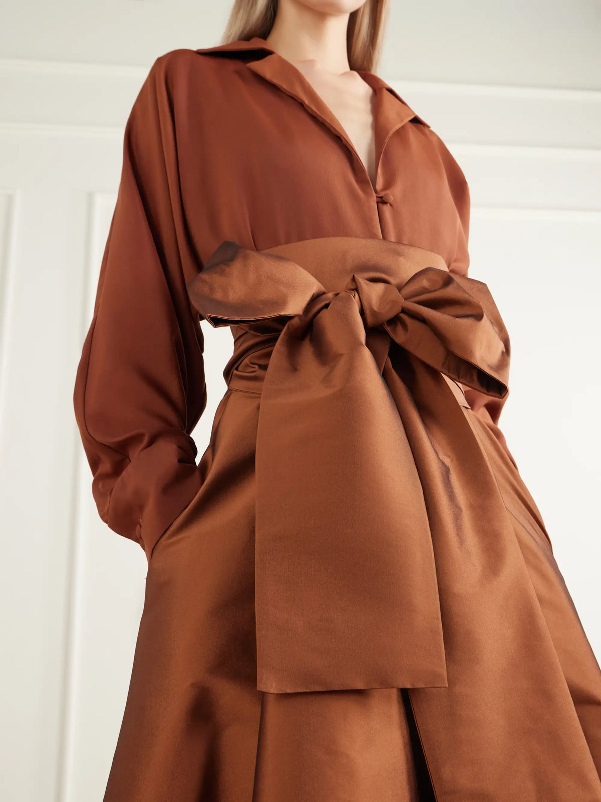 BERNADETTE Beatrice Belted Satin And Taffeta Gown