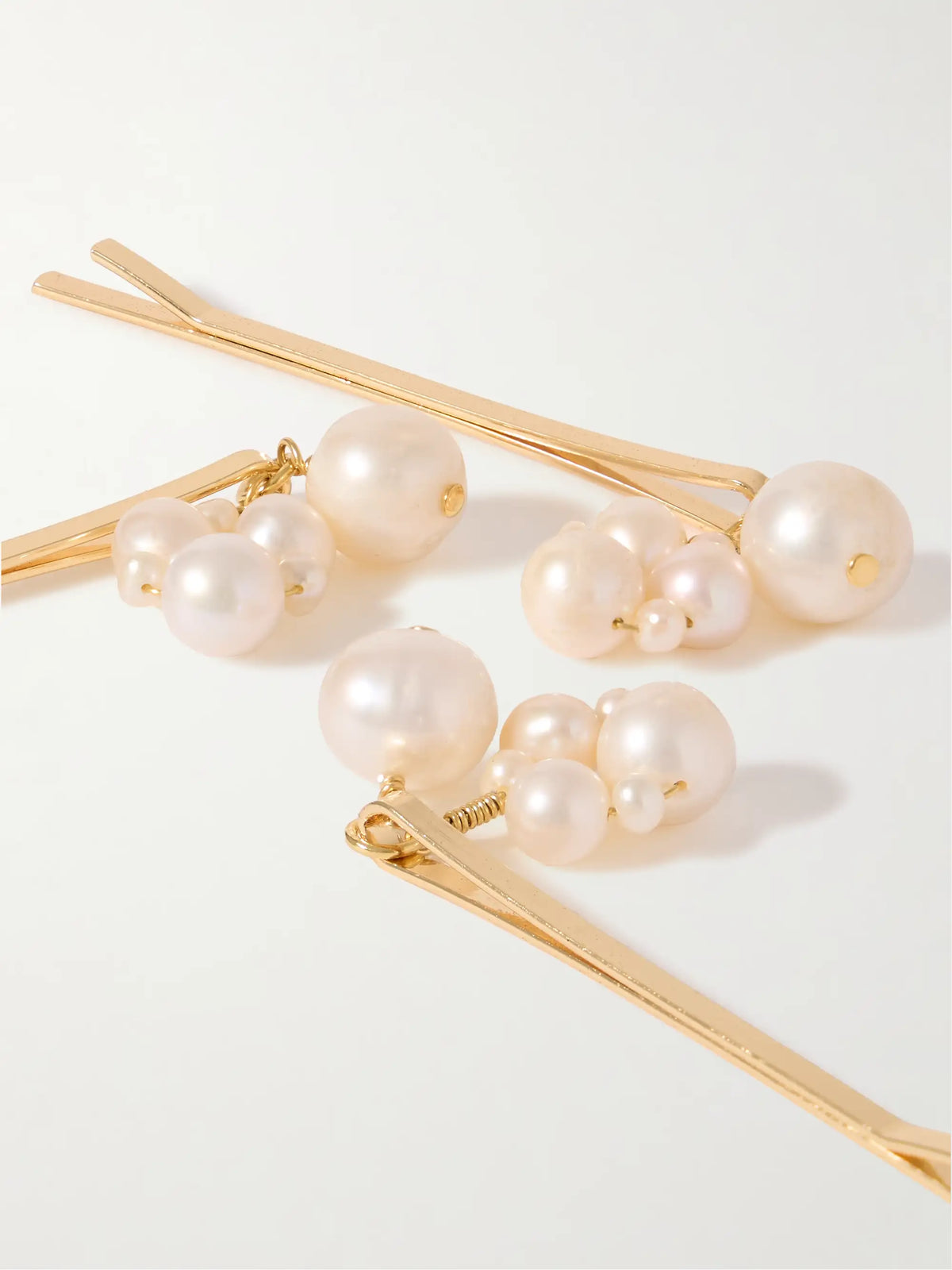 Set Of Three Gold-plated Pearl Hair Clips