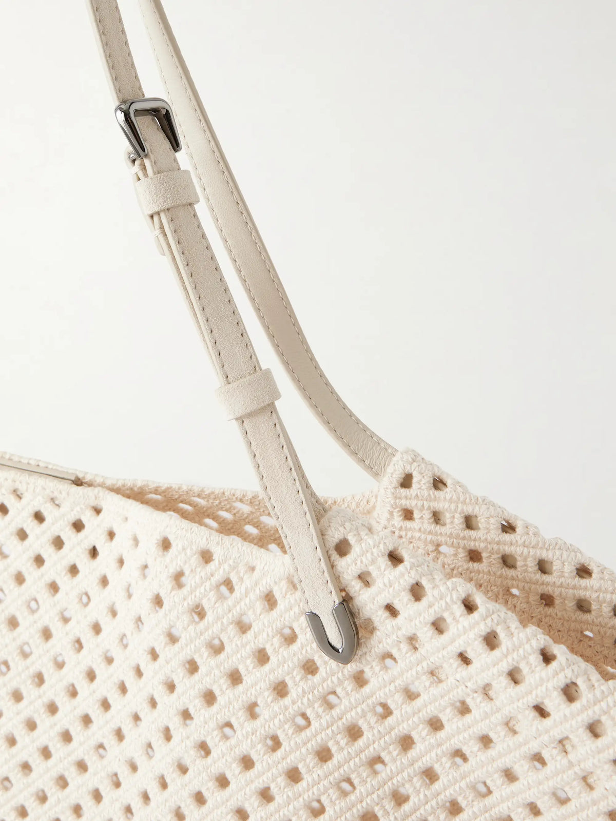 Leather-trimmed Woven Shoulder Bag