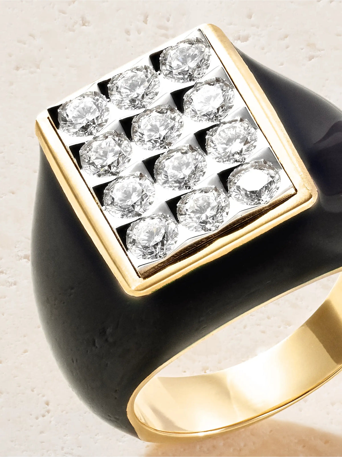 Tuxedo 18-karat Gold, Diamond And Enamel Ring