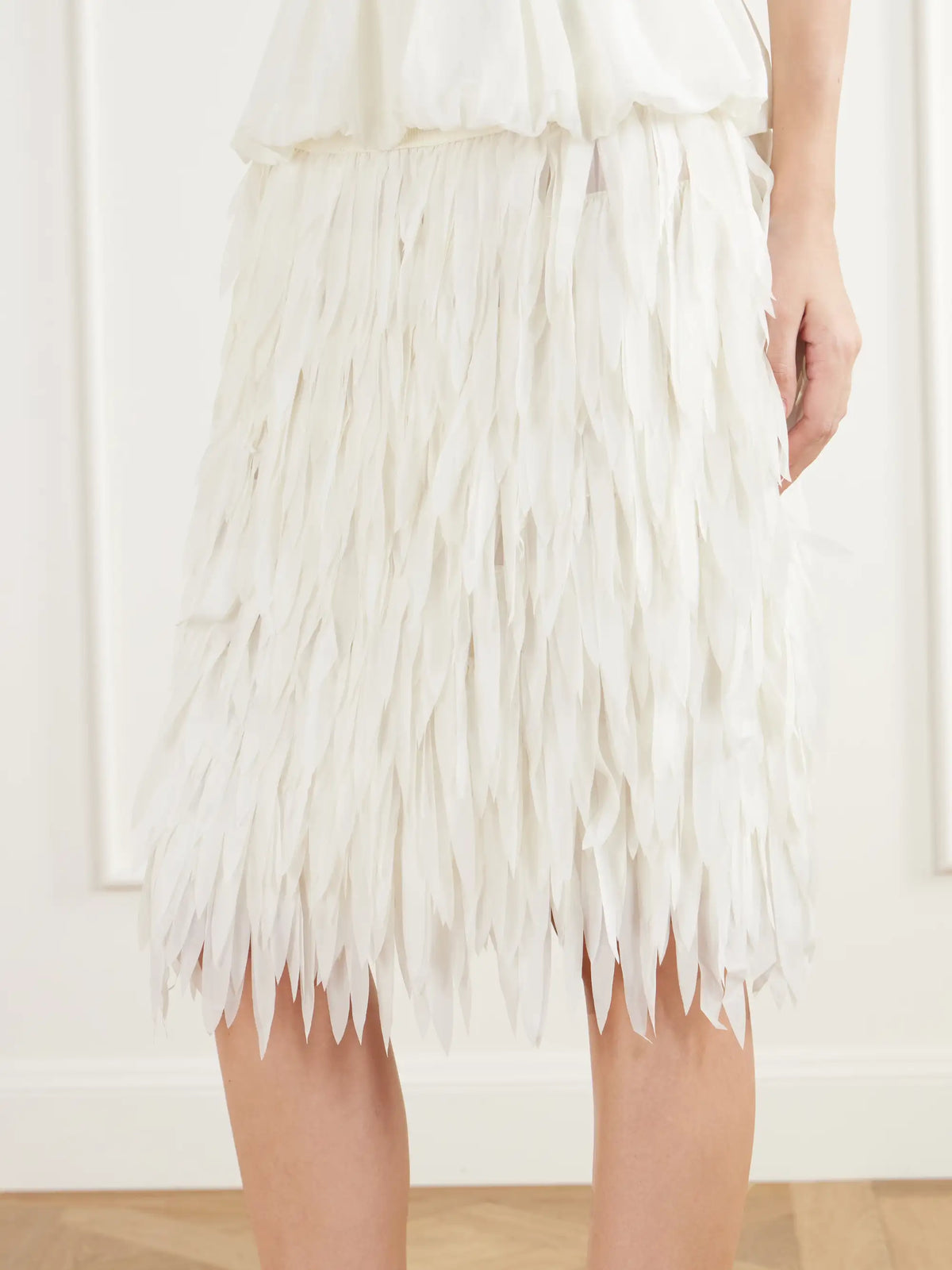 ST. AGNI Rib-trimmed Fringed Chiffon Midi Skirt