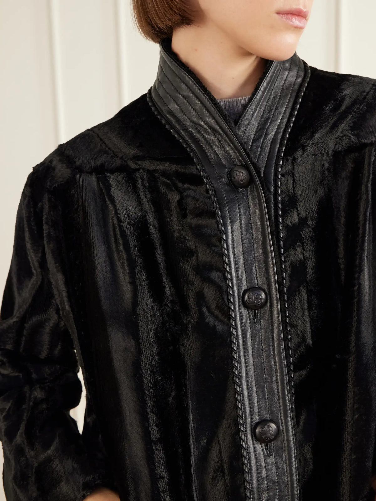 BLAZÉ Milano Coiba Leather-trimmed Velvet Jacket