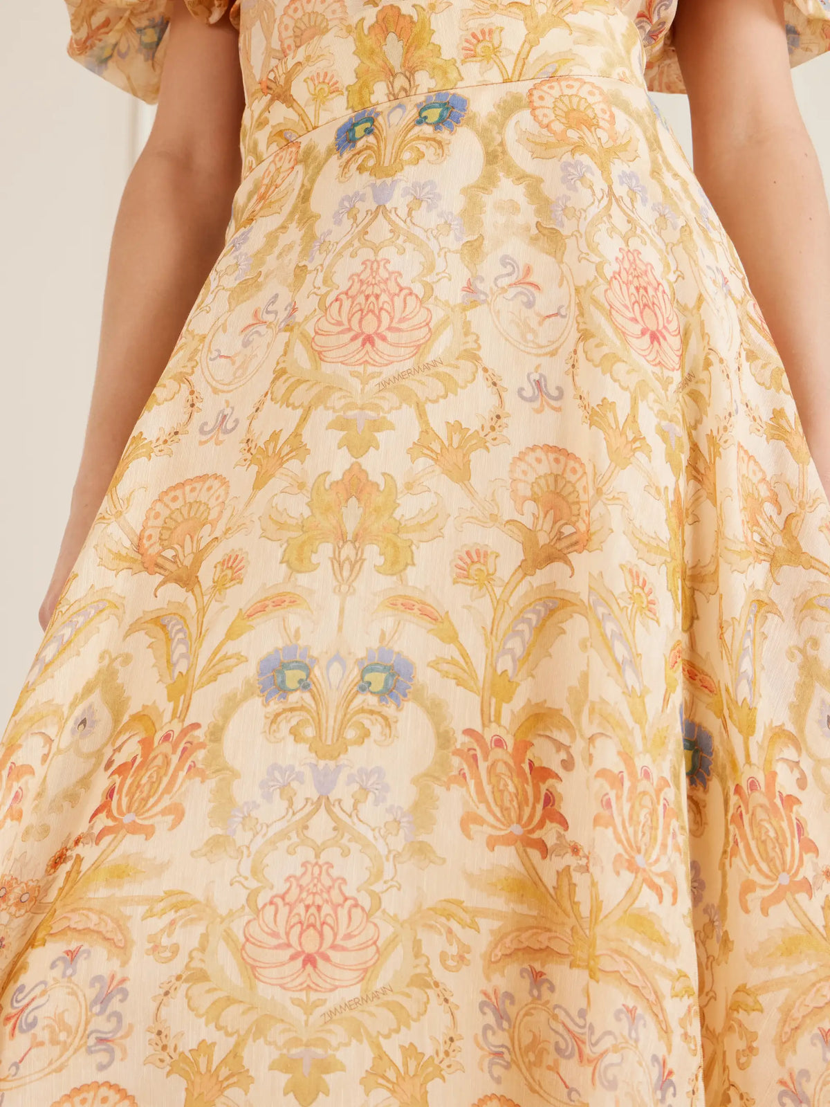 Zimmermann Valiant Circle Linen And Silk-blend Midi Skirt