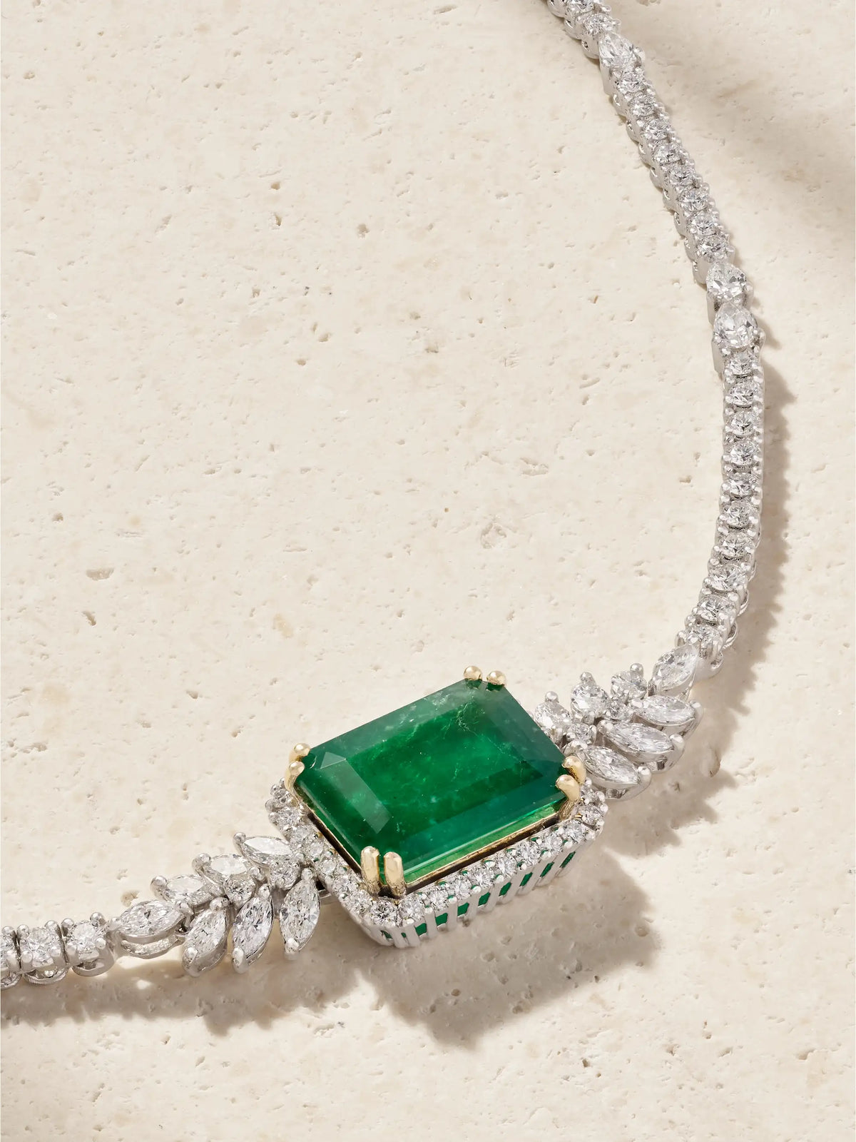 18-karat White Gold, Emerald And Diamond Necklace