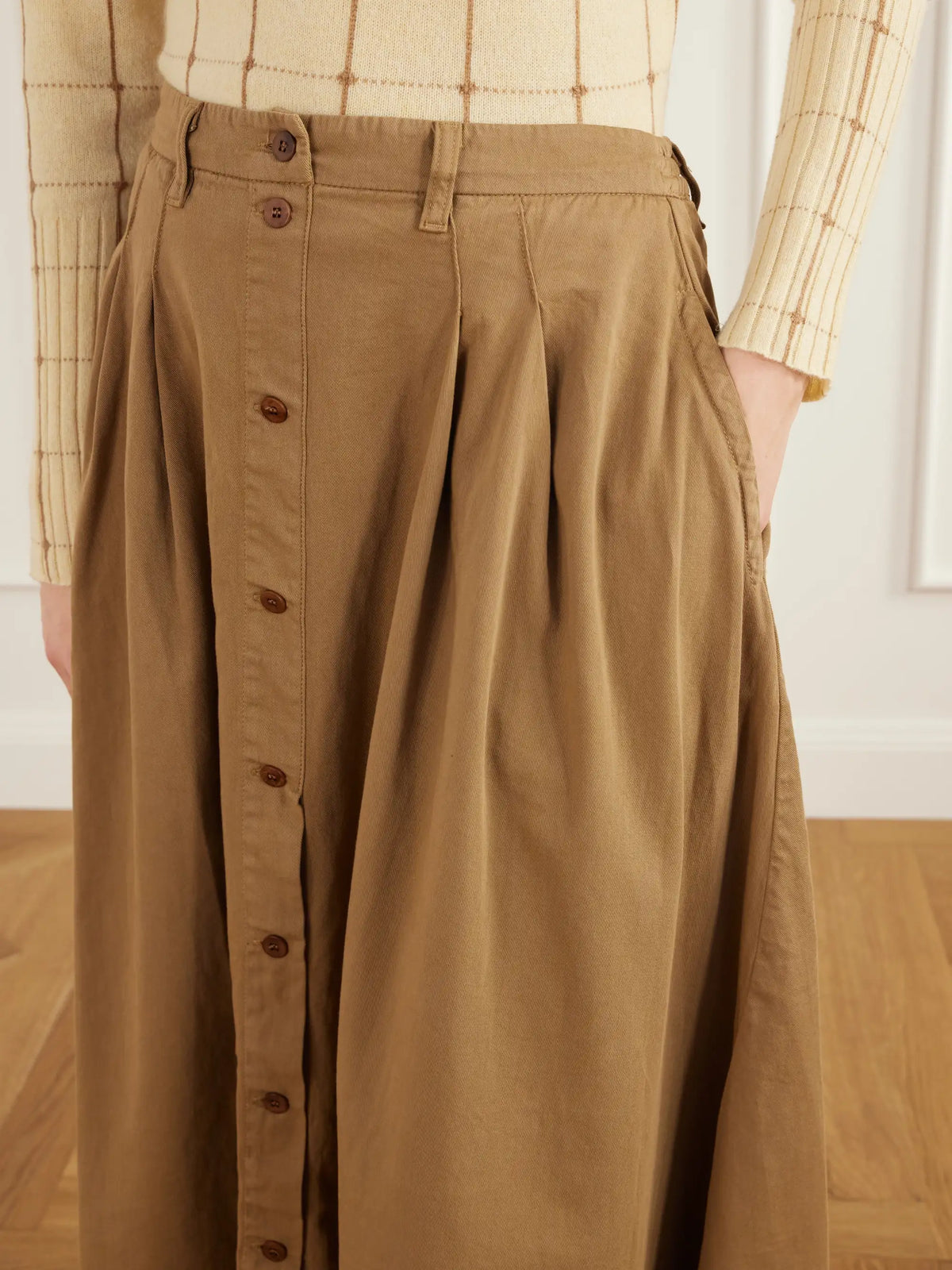 Jamie Haller The Venetian Pleated Cotton-twill Midi Skirt