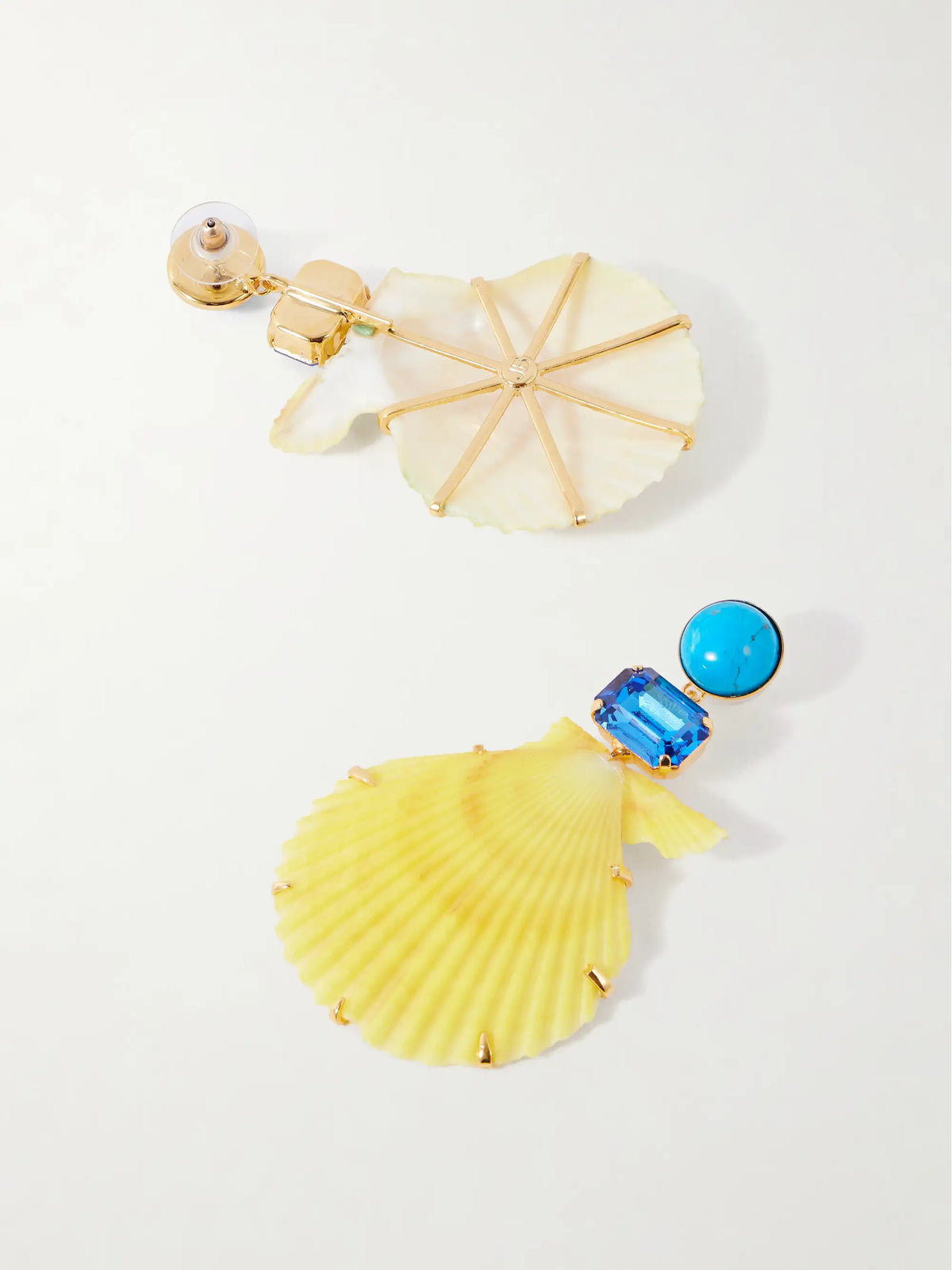 Safira Gold-tone Turquoise And Crystal-embellished Seashell Earrings