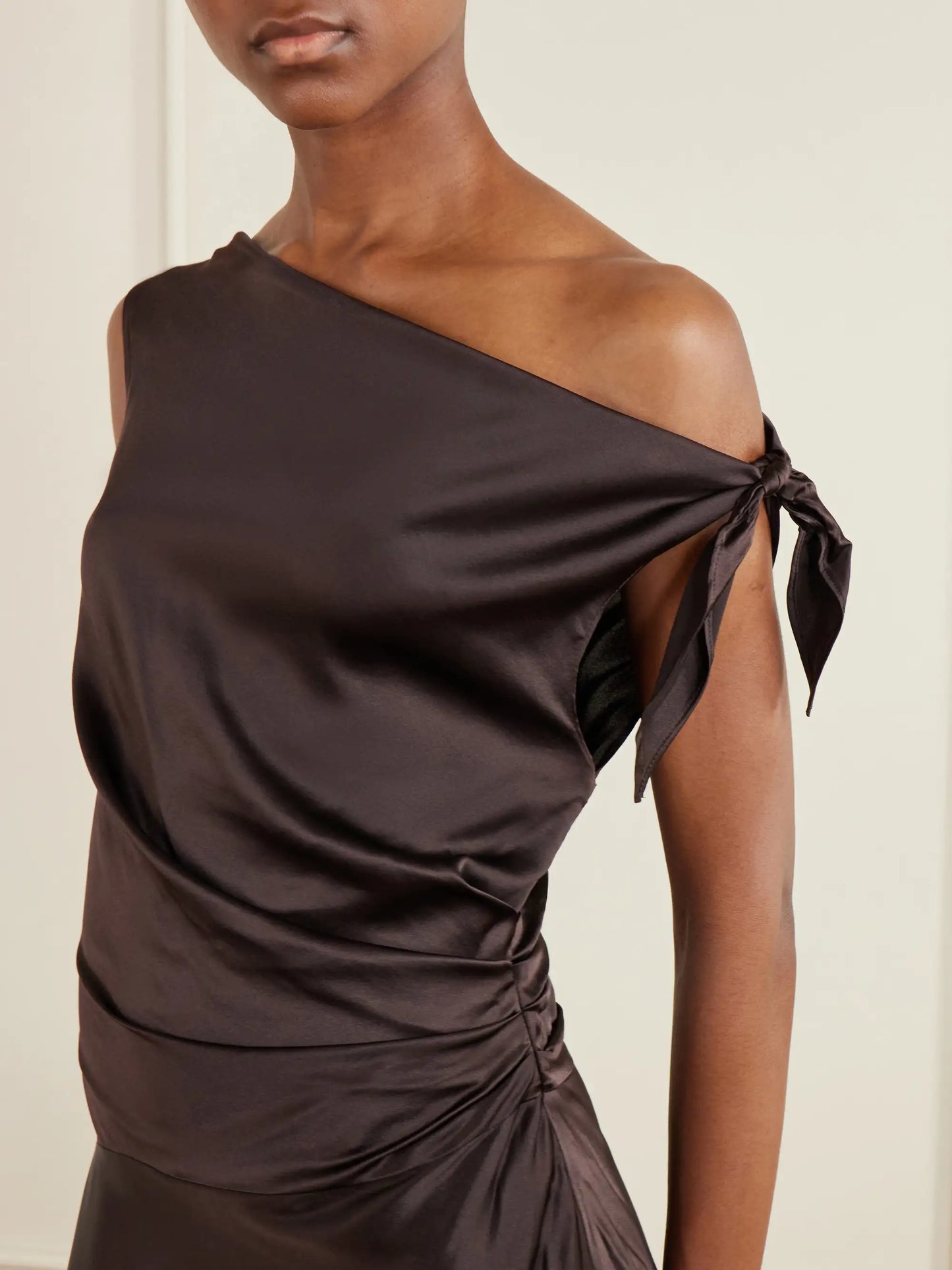 Portia Off-the-shoulder Asymmetric Stretch-silk Gown