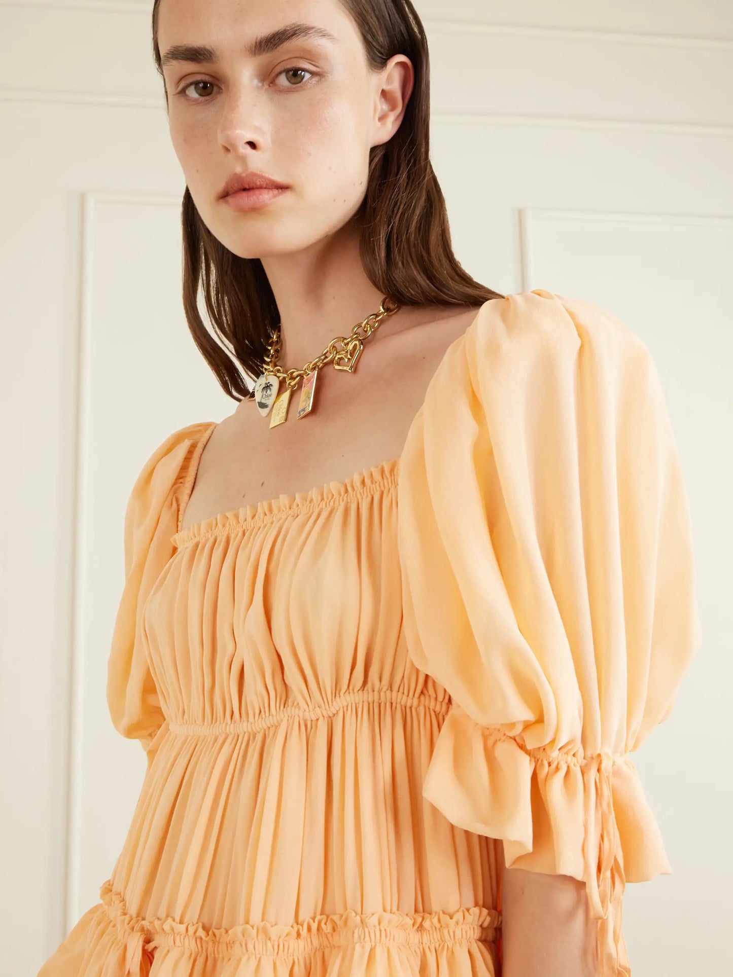 Shirred Tiered Silk Georgette Mini Dress