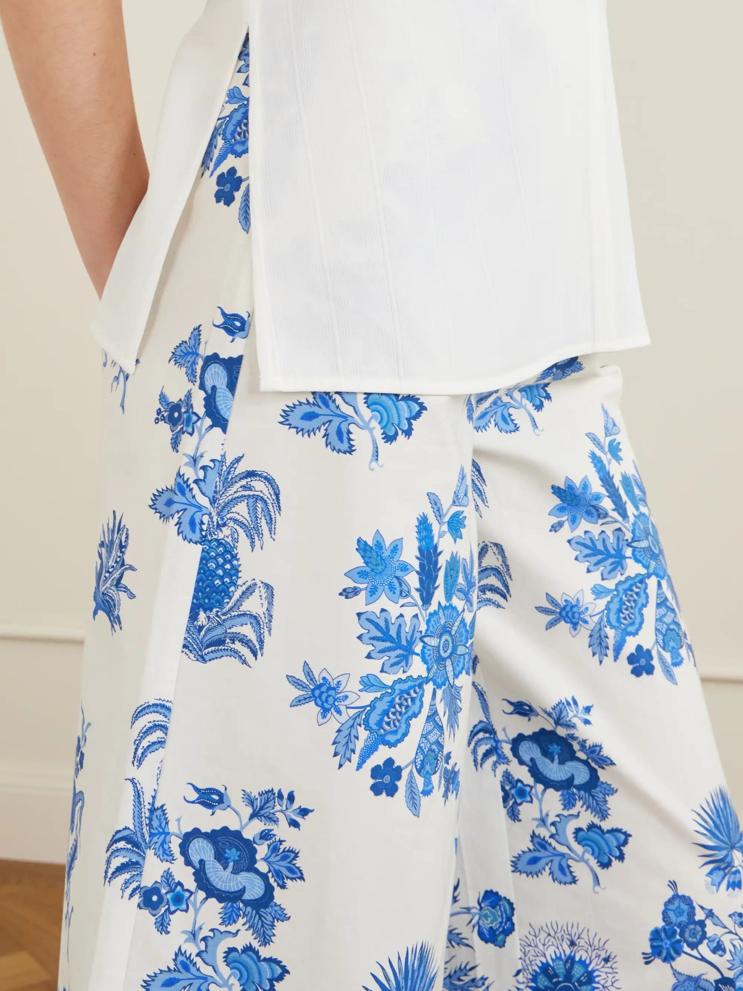 Floral Printed Cotton Wide-leg Pants