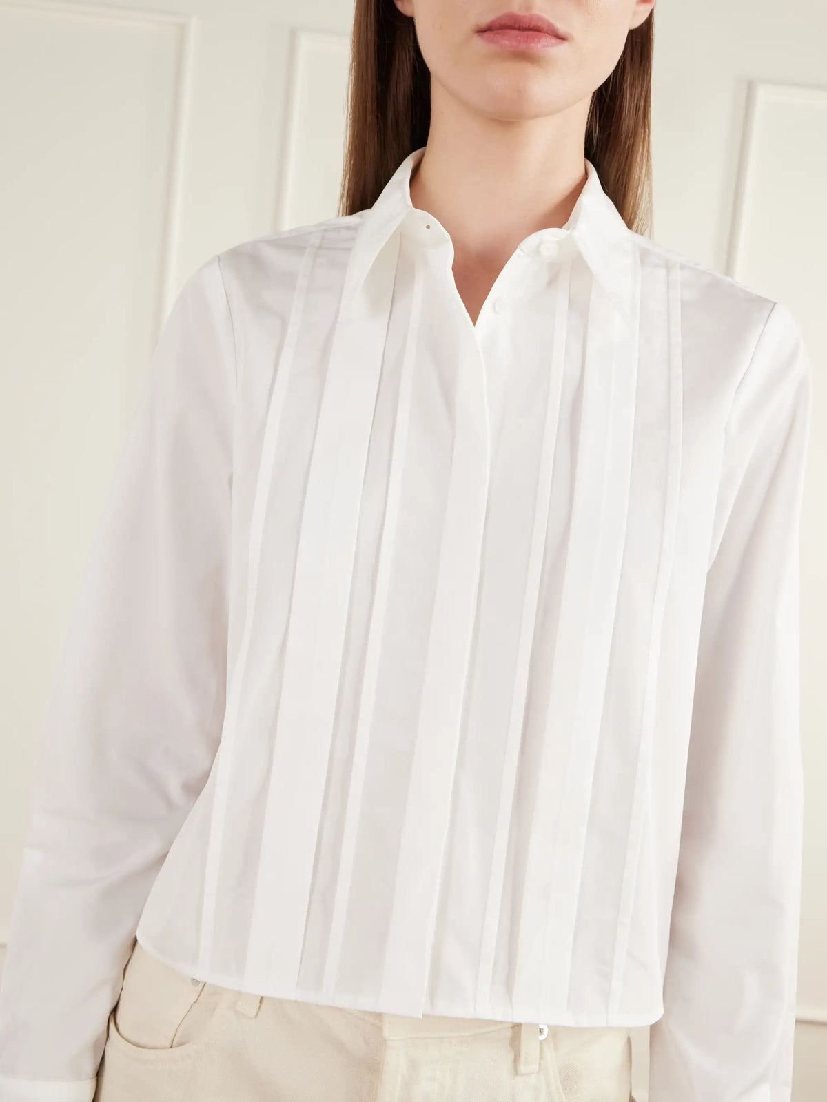 TWP Mon Cherie Cropped Pintucked Cotton-poplin Shirt