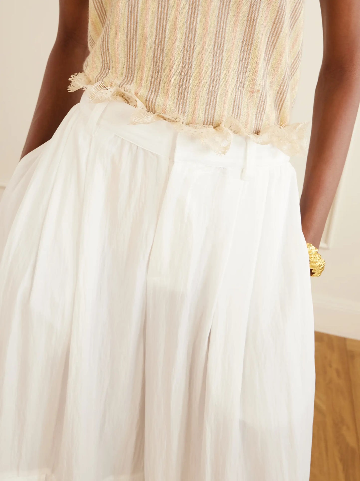 Lisette Lace-trimmed Shell Balloon Pants