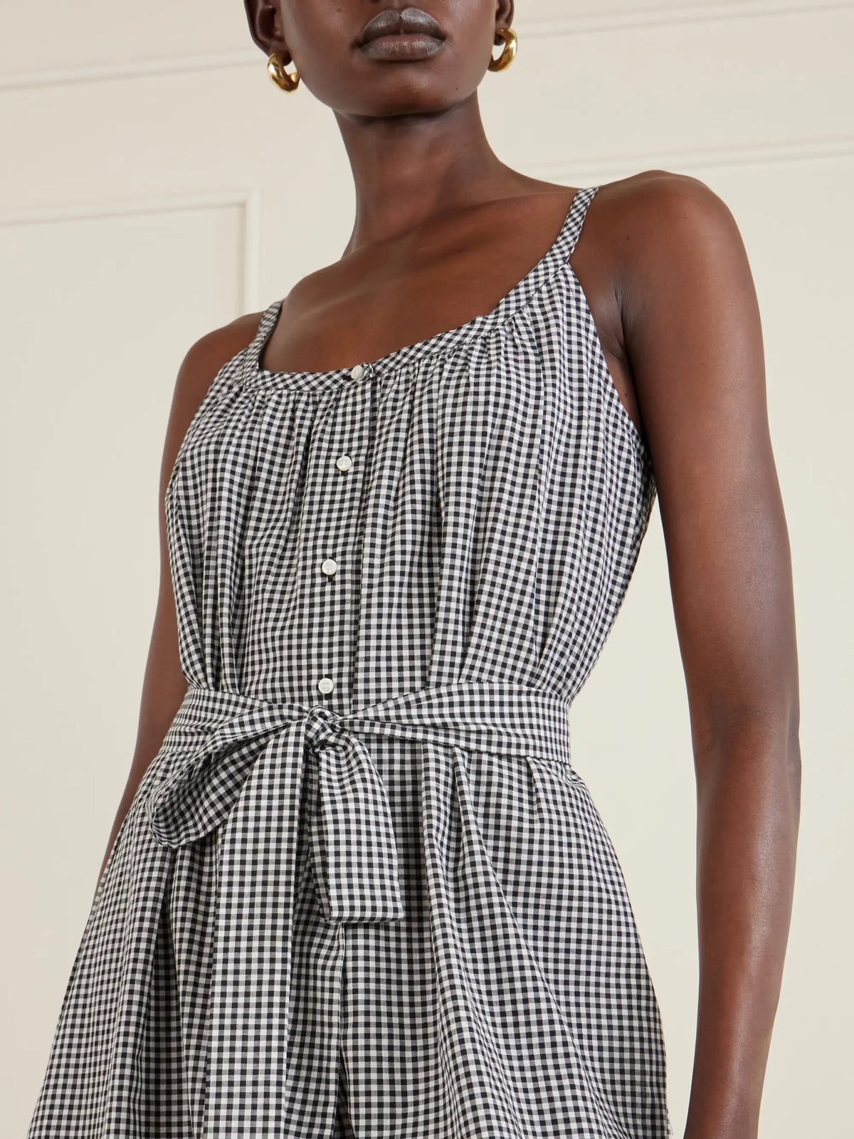 Nevita Belted Checked Organic Cotton Midi Dress