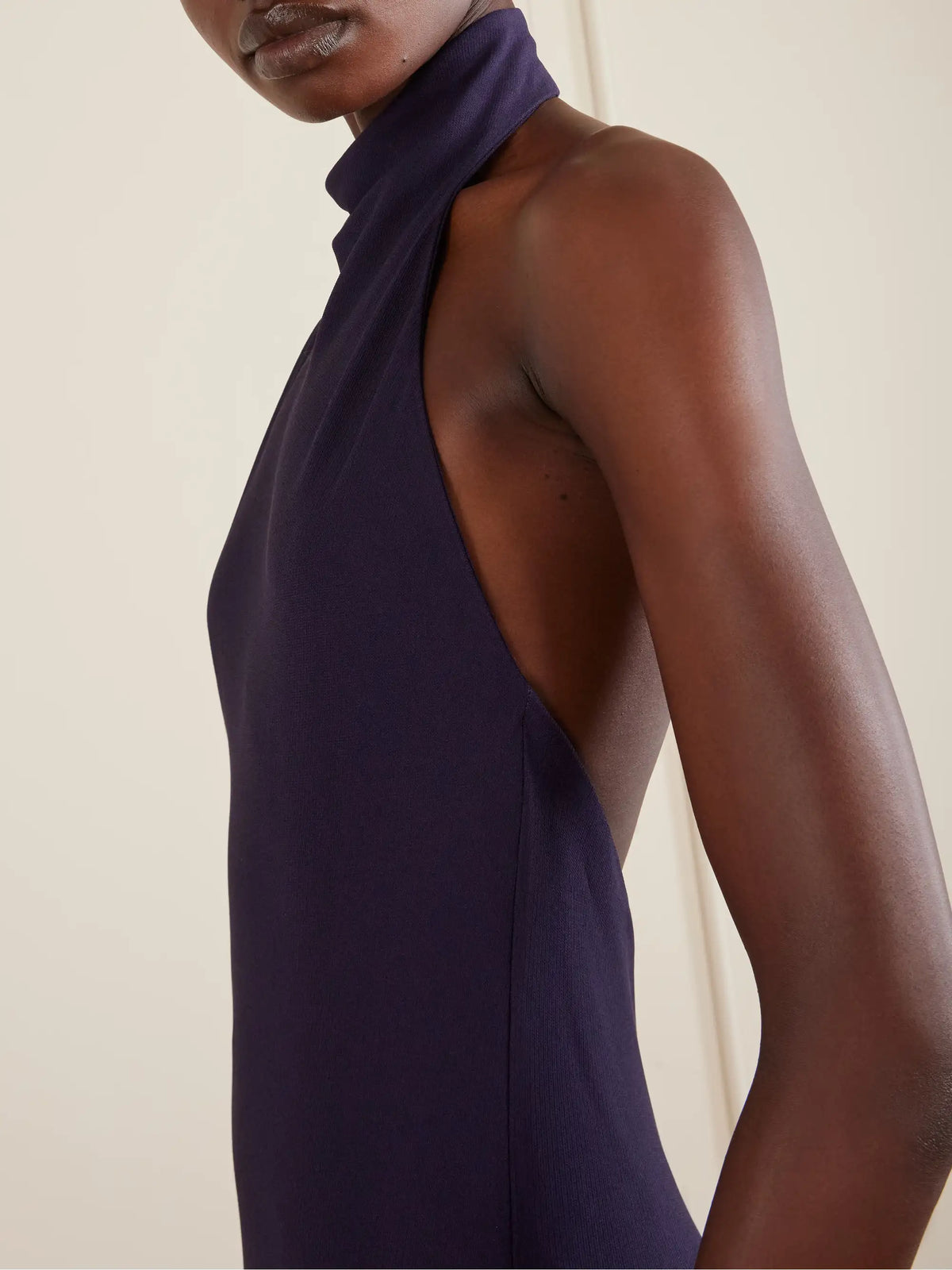 Open-back Asymmetric Ribbed Jersey Maxi Dress