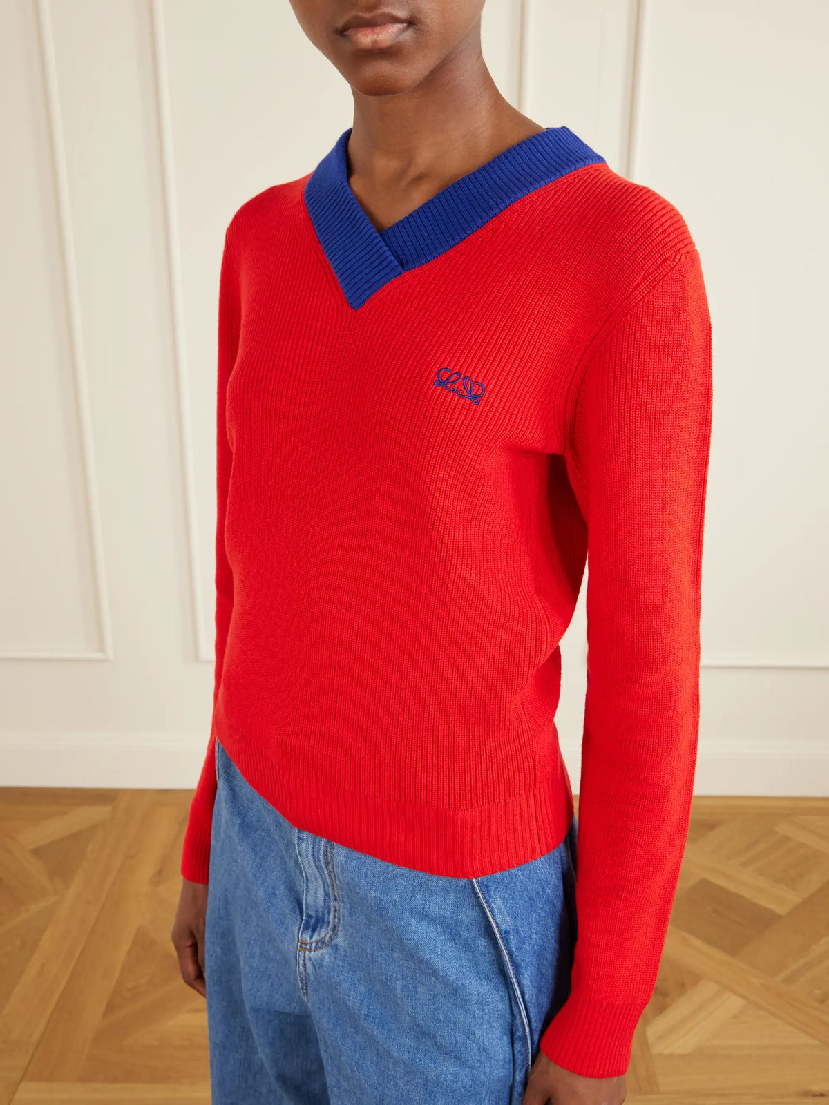 LOEWE Anagram-embroidered Ribbed-knit Cotton And Wool-blend Sweater