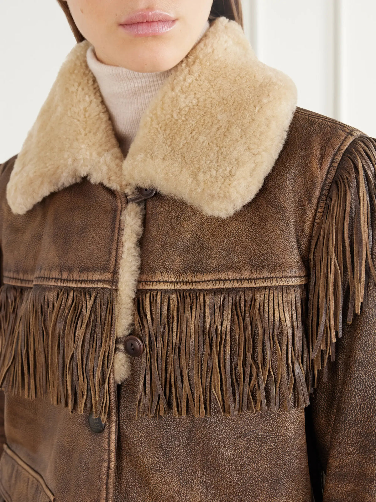 RRL Fringed Shearling-trimmed Leather Jacket