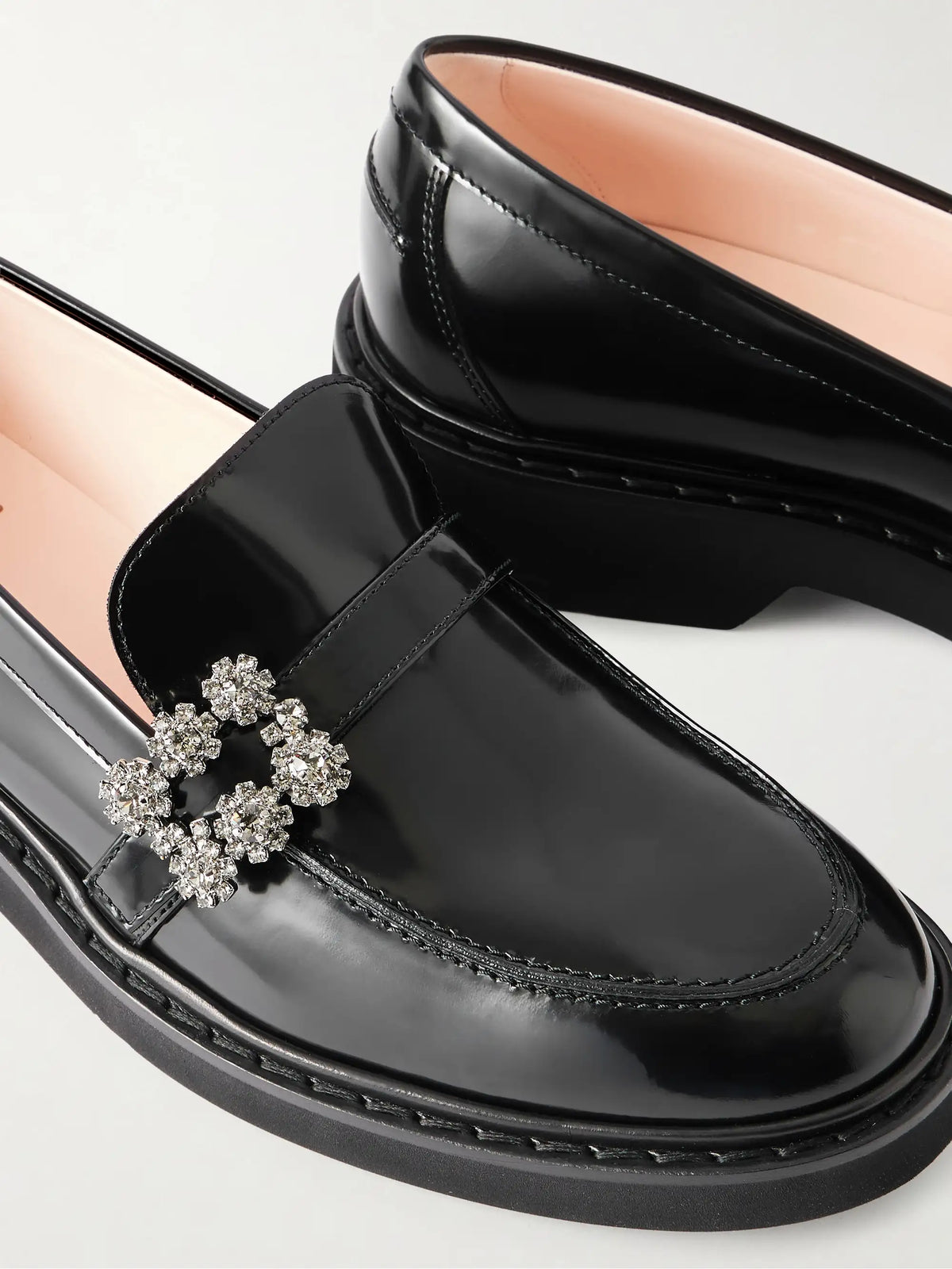 Viv Embellished Glossed-leather Loafers