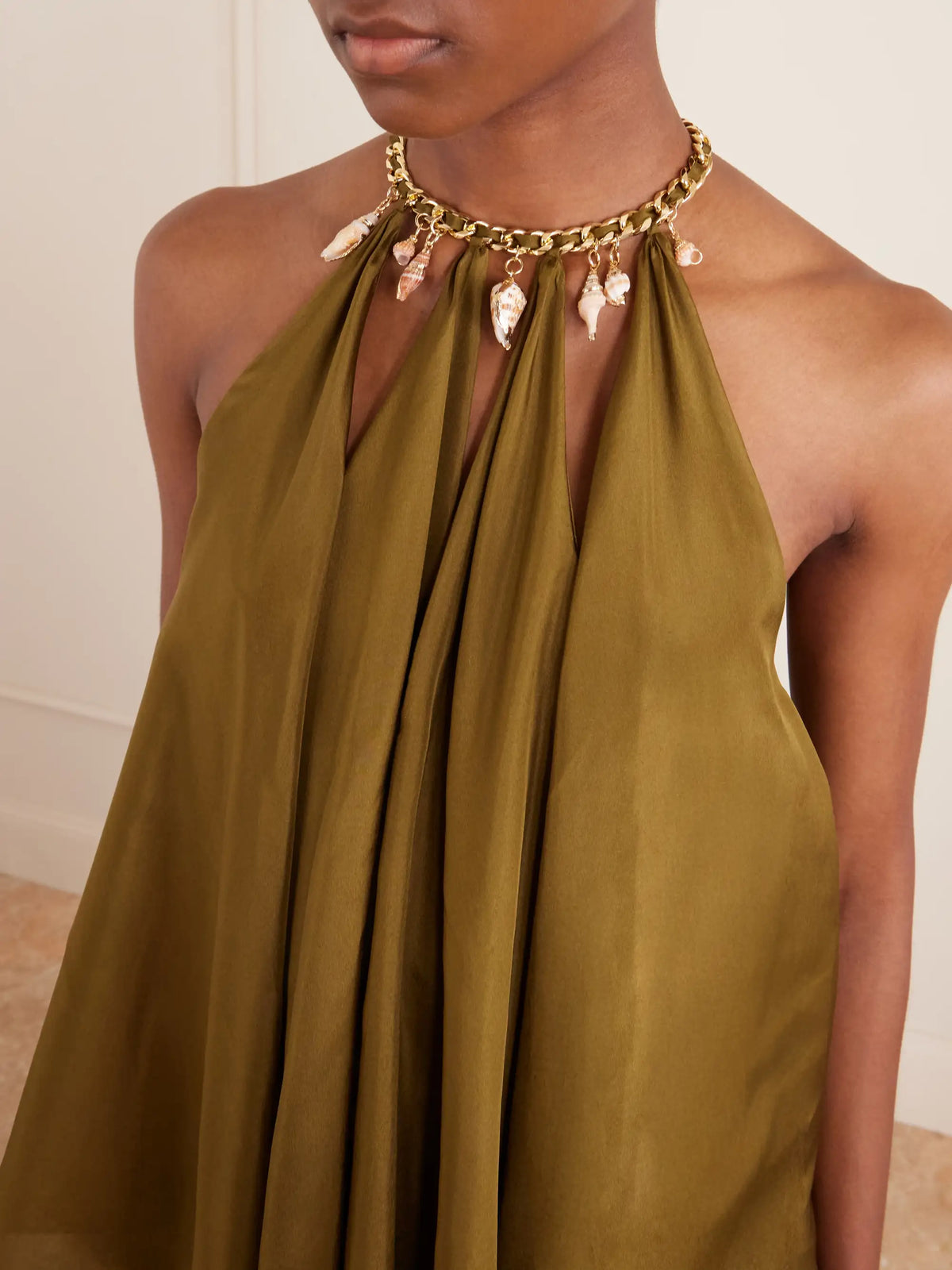 Mahon Embellished Gathered Silk-satin Blouse