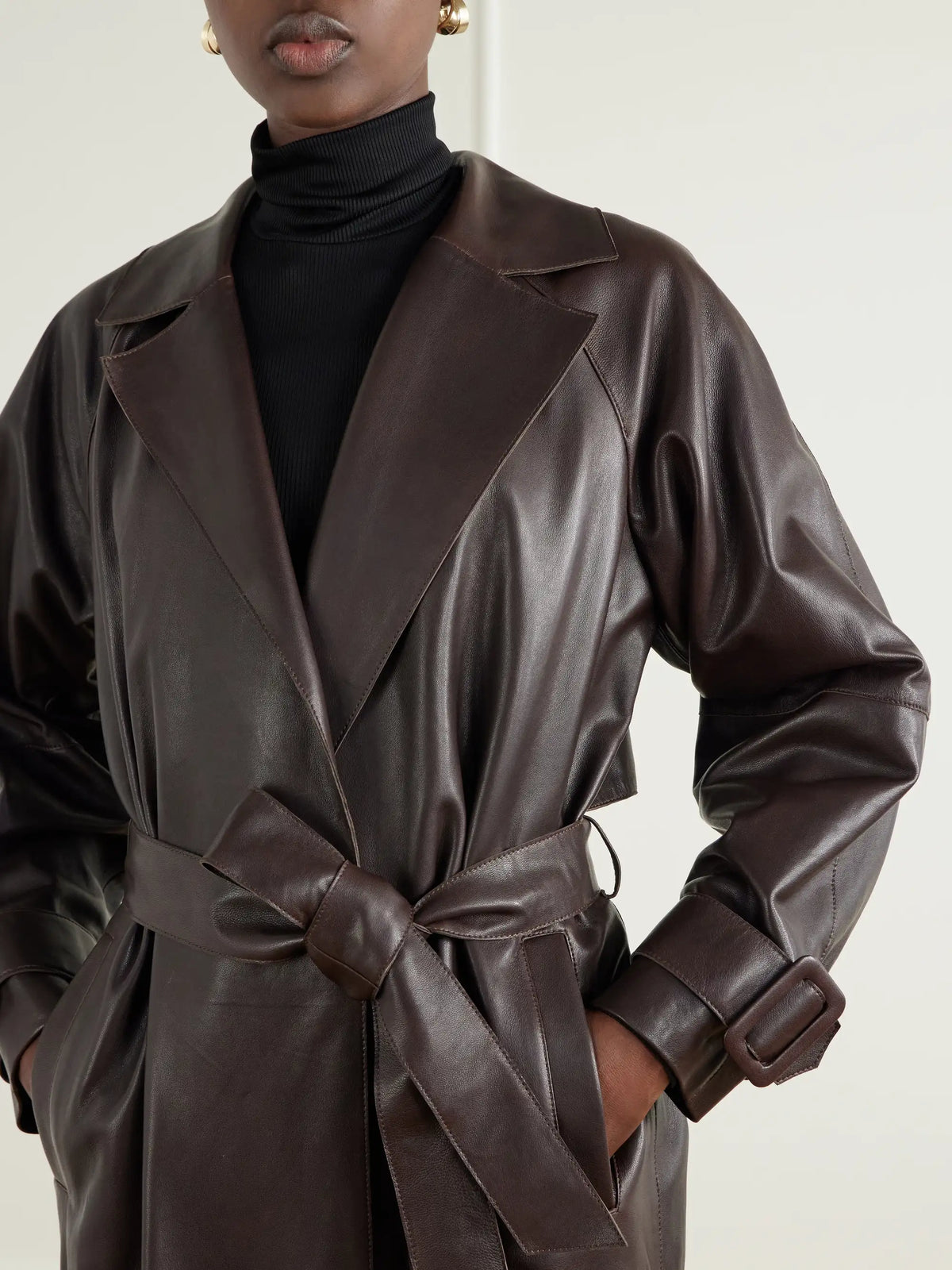 Nour Hammour Staley Belted Leather Coat