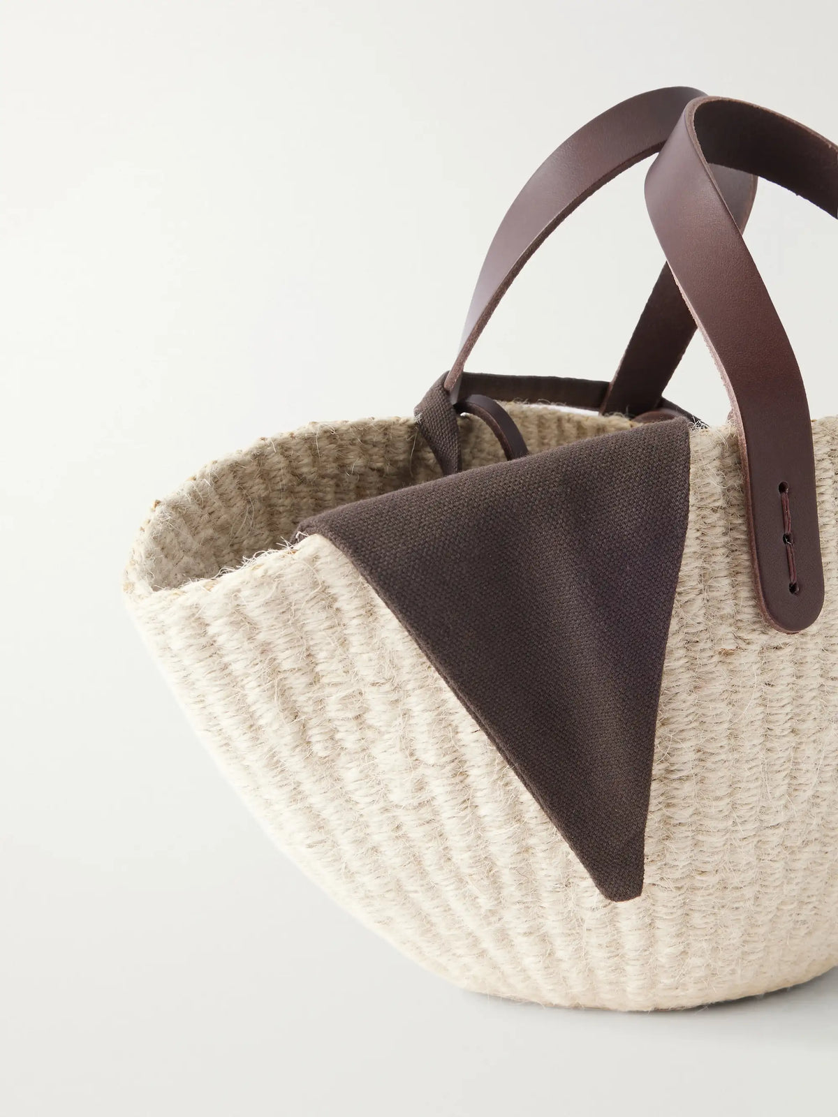 MUUÑ Sophia Mini Leather And Cotton-trimmed Raffia Top-handle Bag
