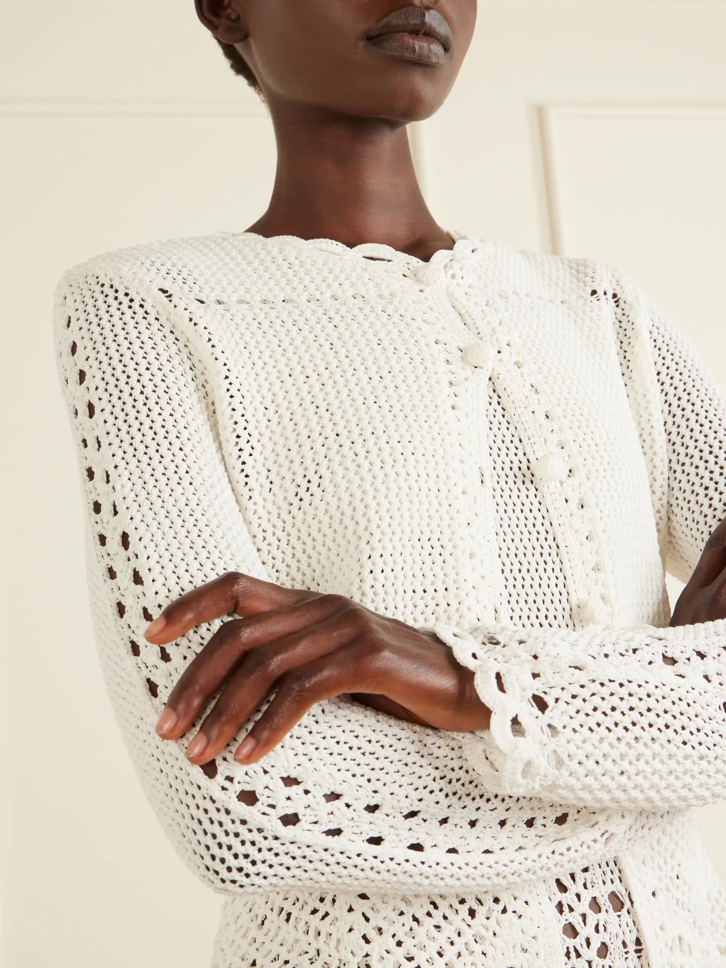 Crocheted Cotton Peplum Cardigan