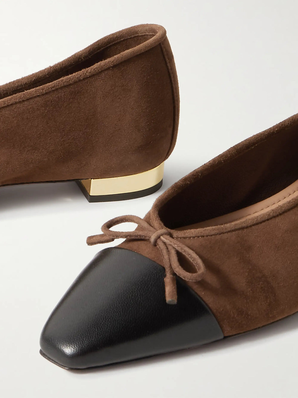 Gioia Bow-detailed Leather-trimmed Suede Ballet Flats
