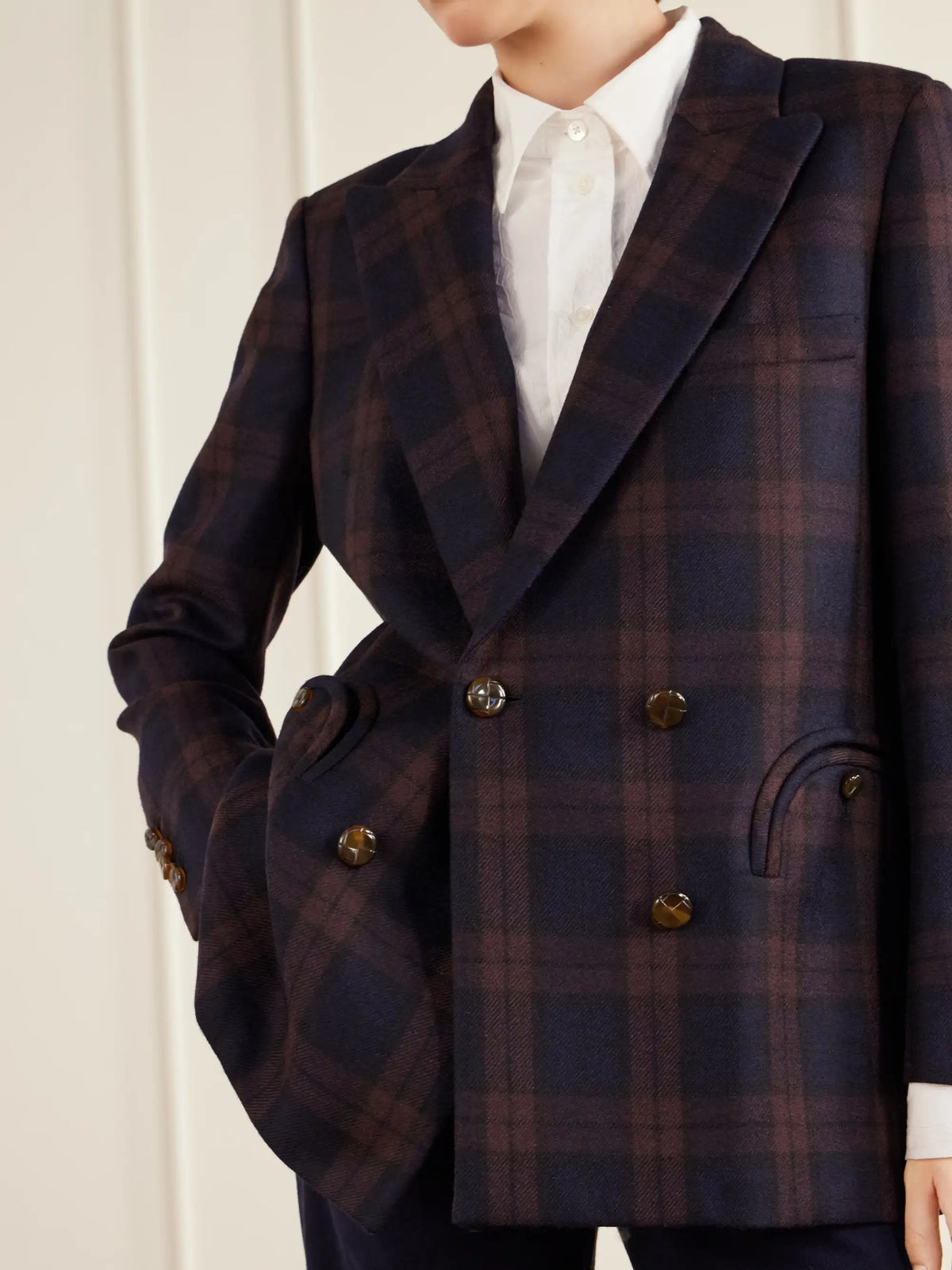 BLAZÉ Milano Everynight Checked Double-breasted Wool Blazer