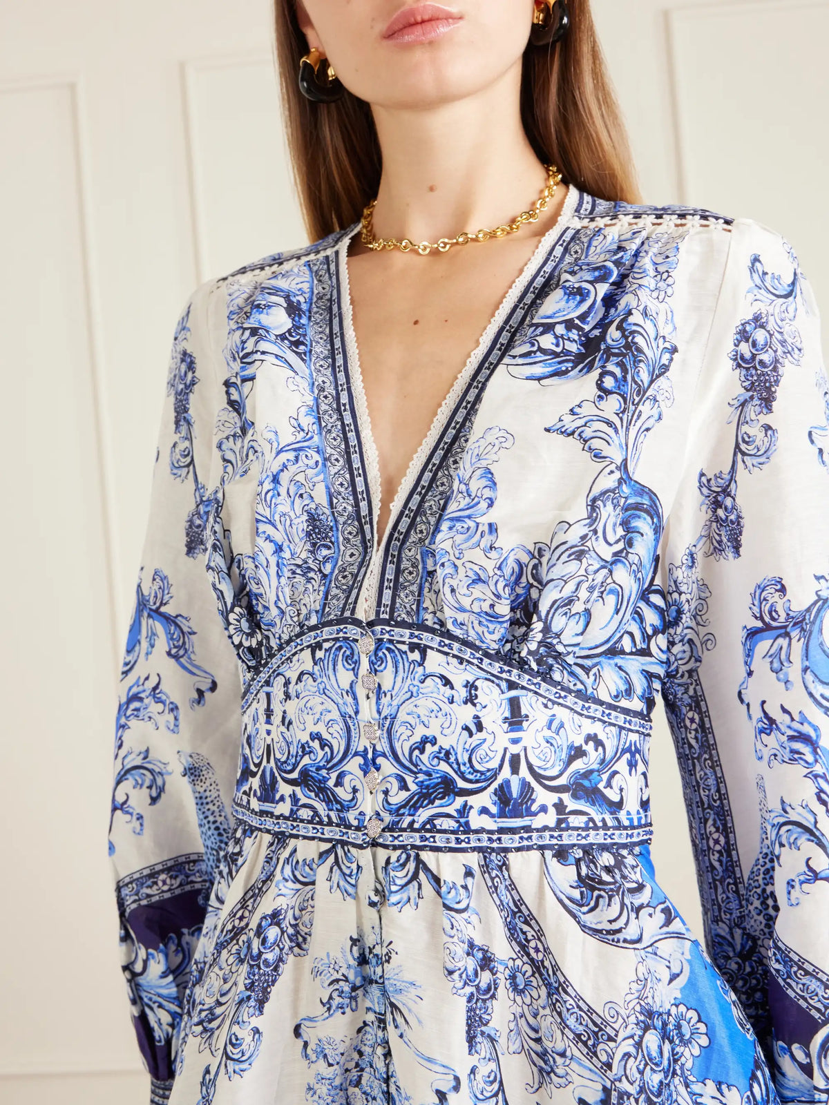 Crystal-embellished Printed Linen And Silk-blend Maxi Dress