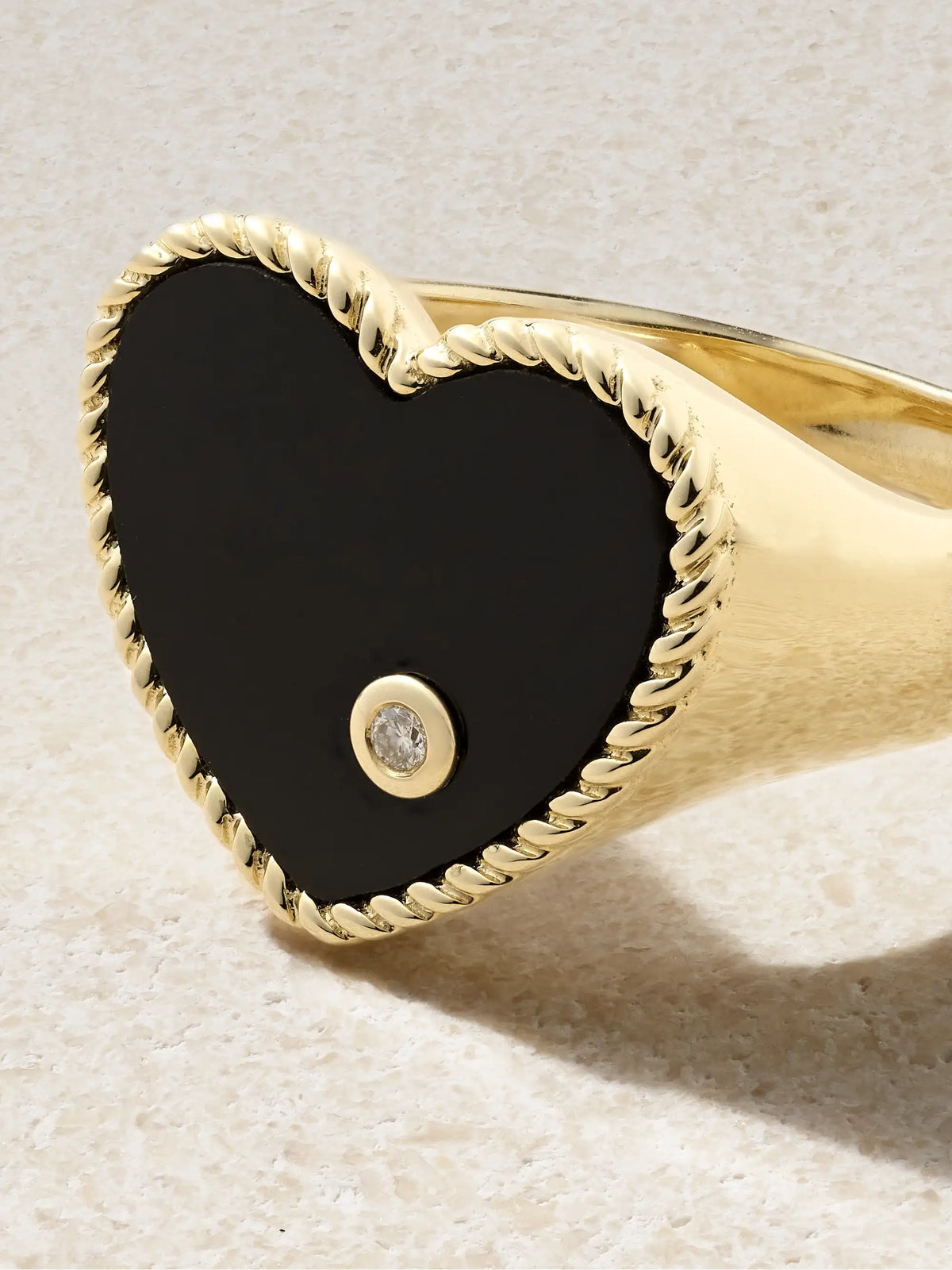 Chevalière Coeur 9-karat Gold, Onyx And Diamond Ring