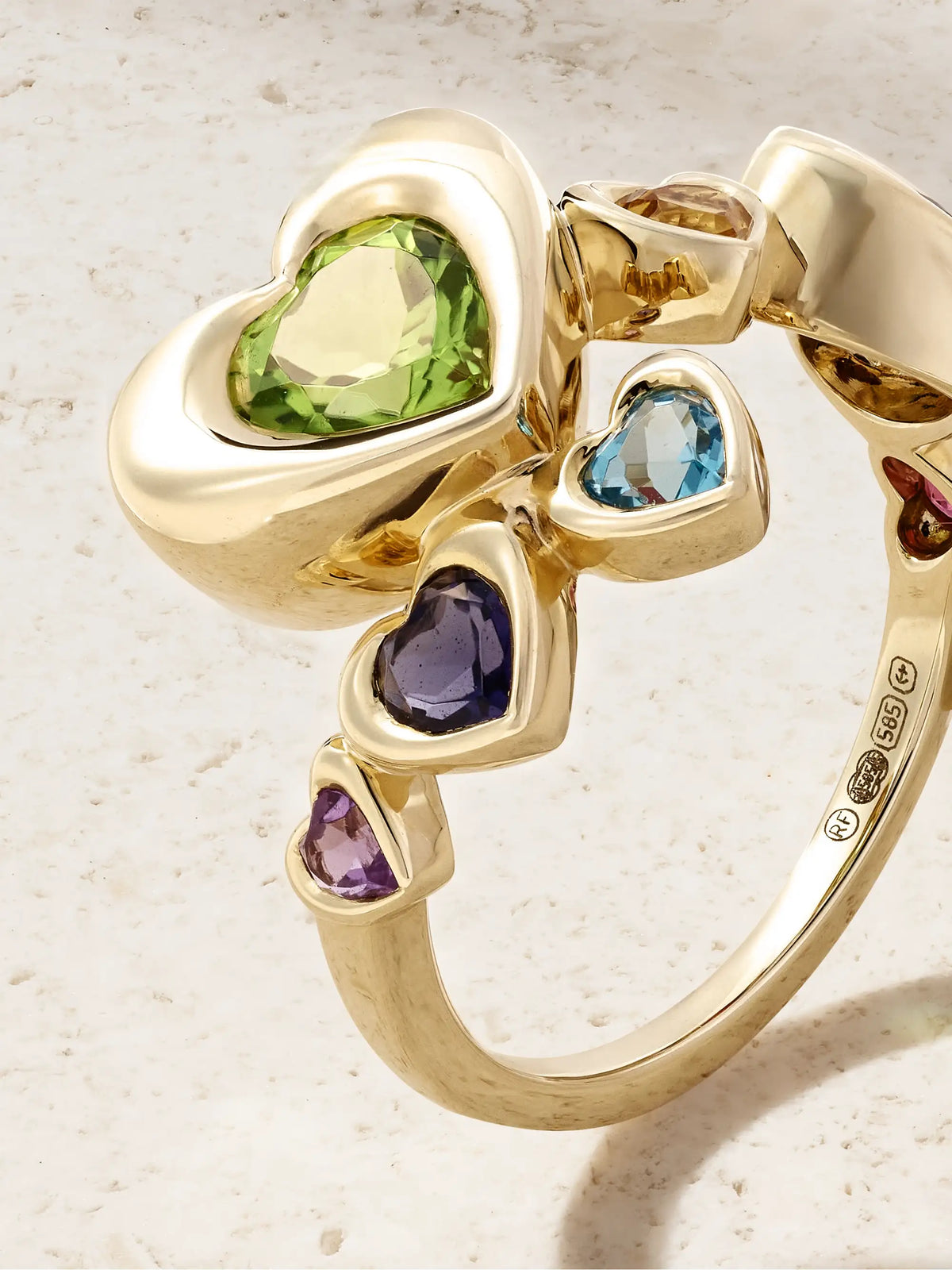 Twisted Heart Stack 14-karat Gold Multi-stone Ring