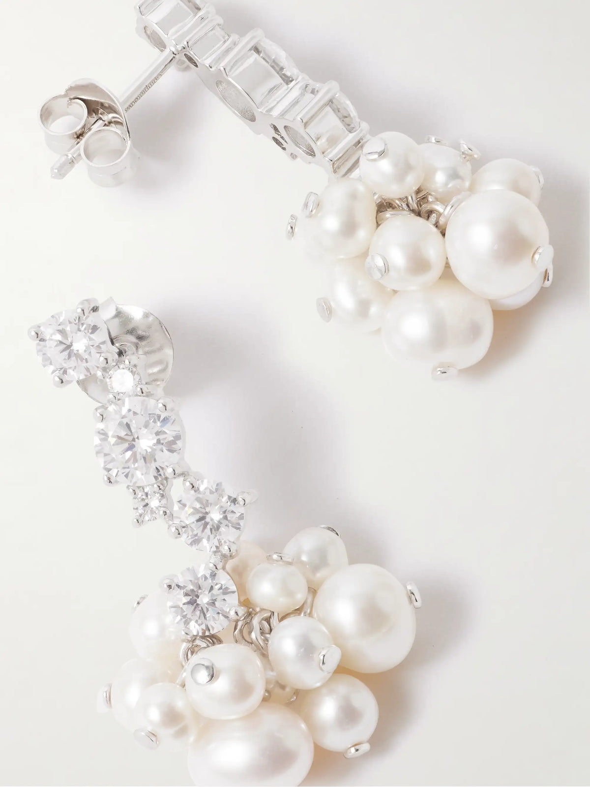 Rhodium-plated Recycled Silver Pearl And Crystal Earrings